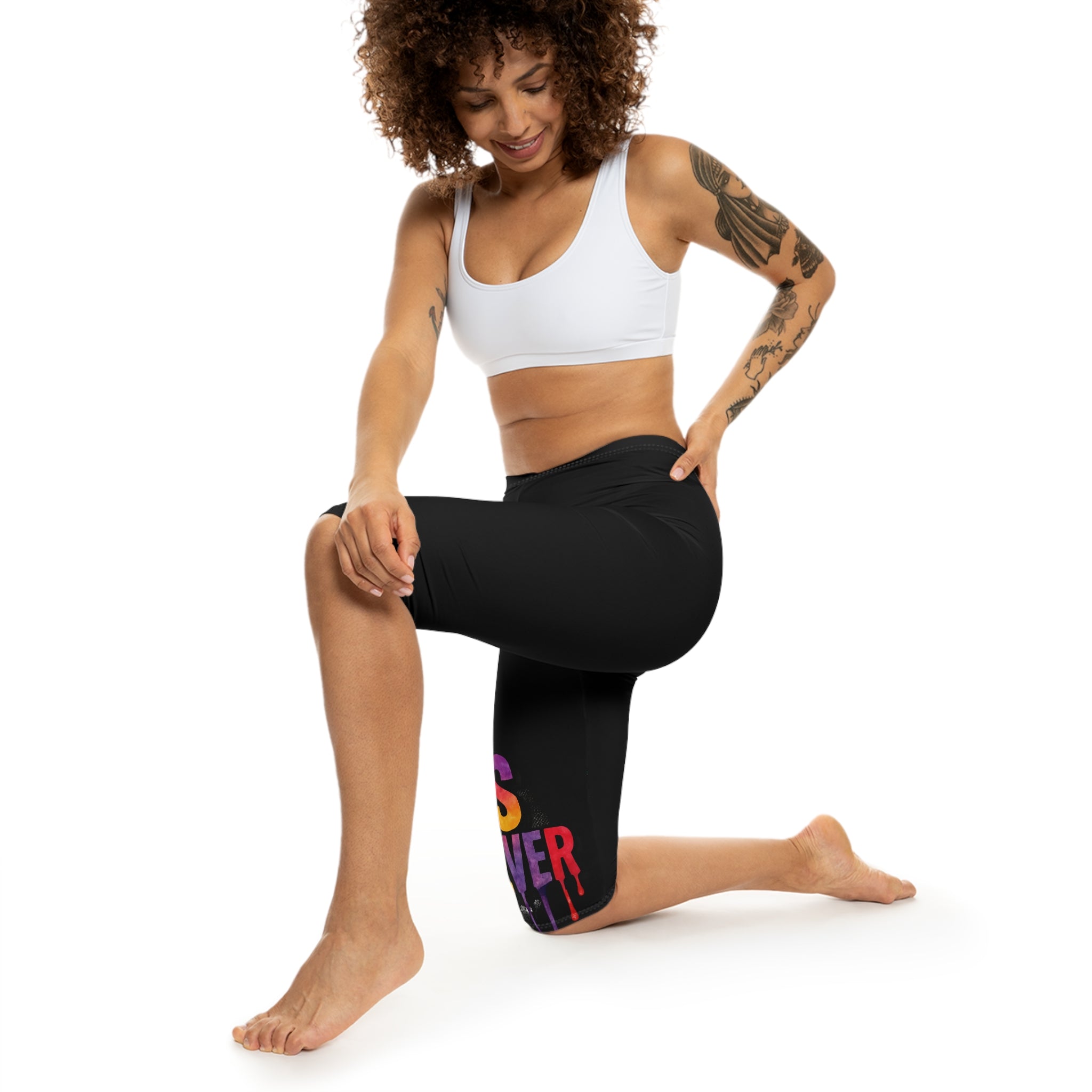 Capri Leggings — Colorful Drip Text Graphic ‘It’s Whatever’ Active Crop Pants
