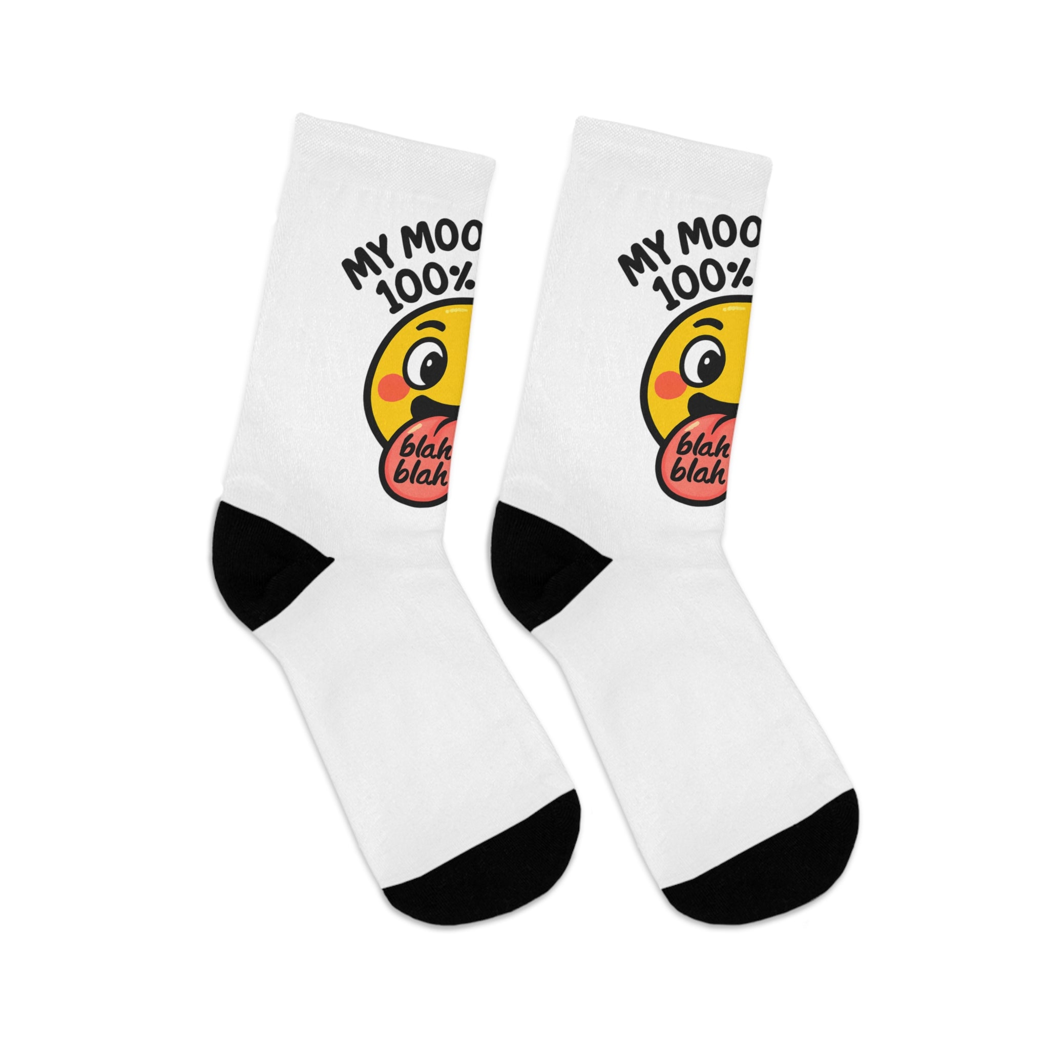 Socks — 'My Mood Is 100% Blah' Funny Emoji Recycled Polyester Crew Socks