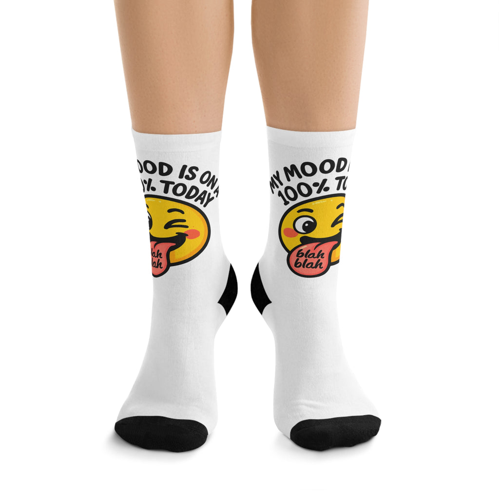 Socks — 'My Mood Is 100% Blah' Funny Emoji Recycled Polyester Crew Socks