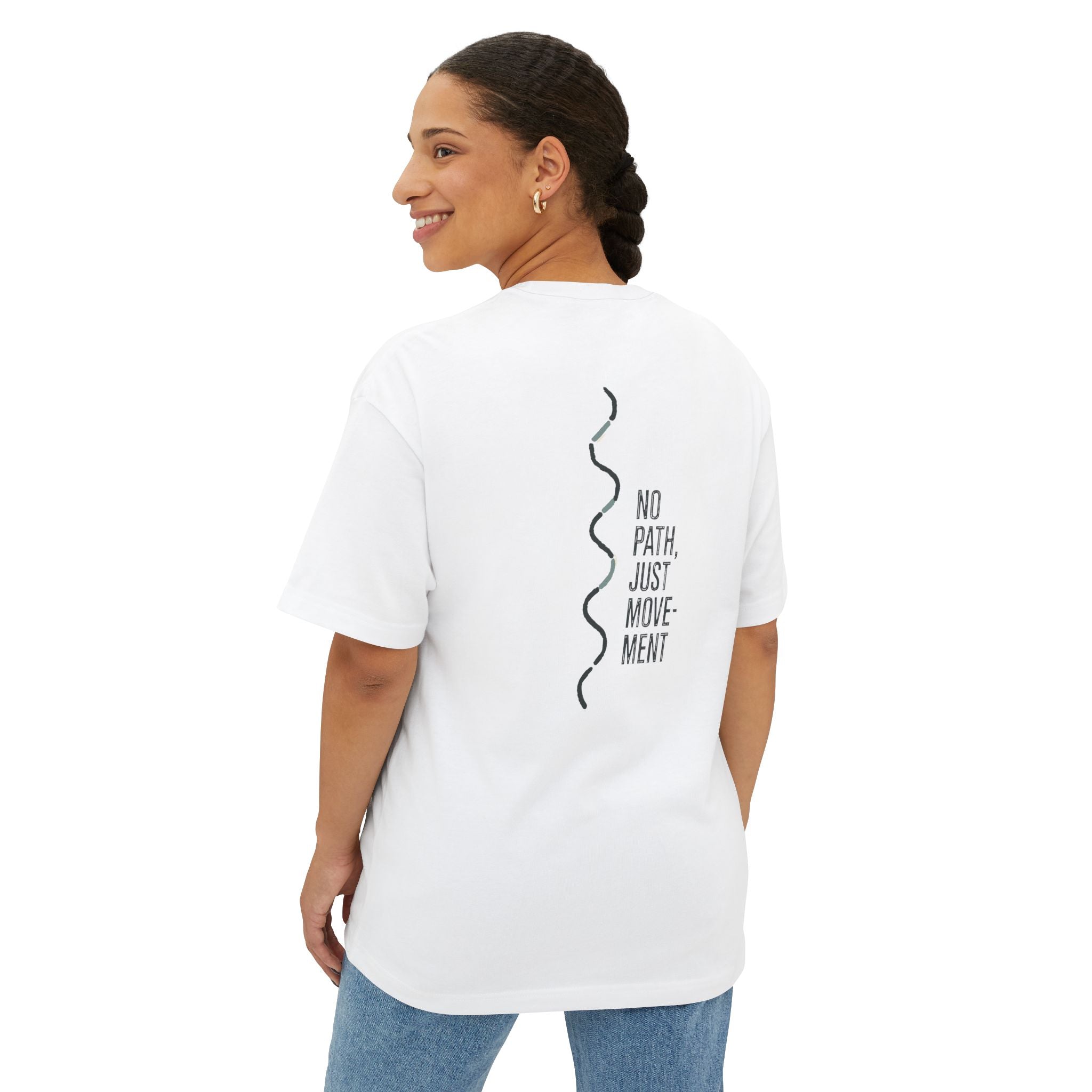 Boxy Tee — Minimal "No Path, Just Movement" Graphic