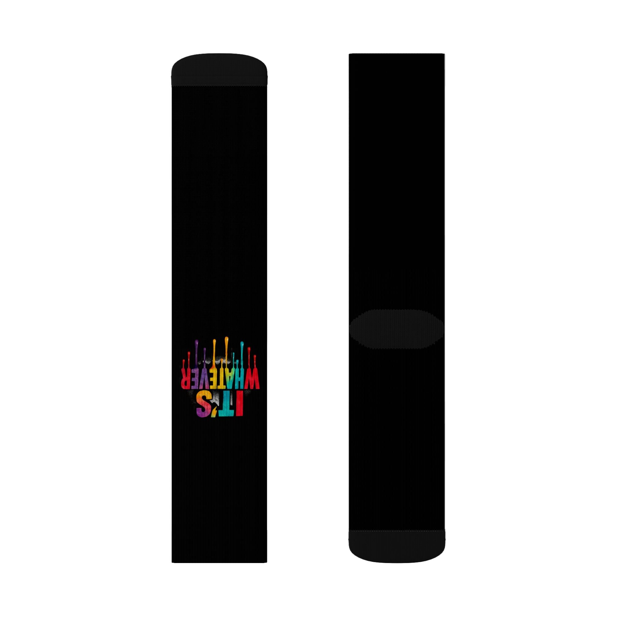 Black Sublimation Socks — "It's Whatever" Color Drip Crew Socks