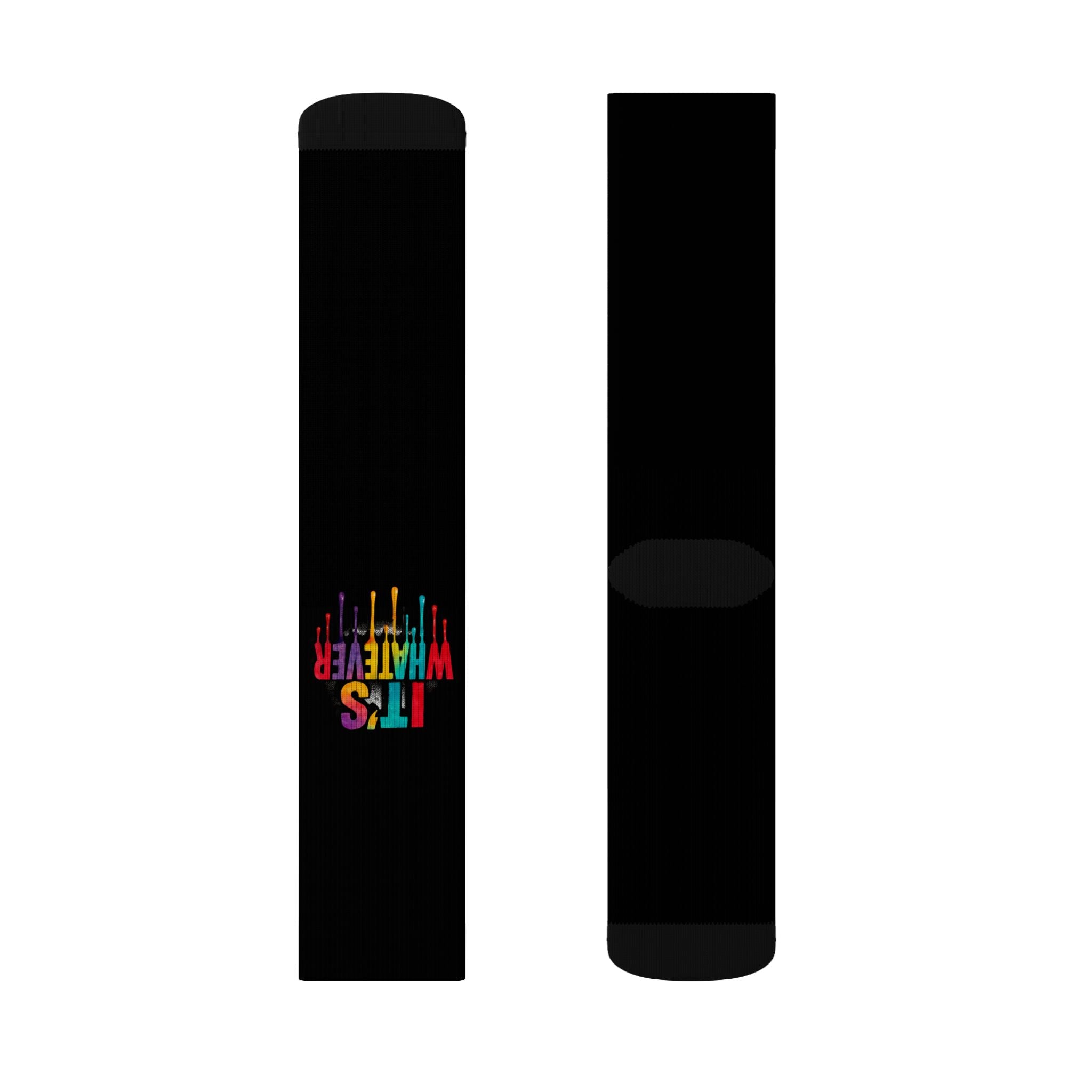 Black Sublimation Socks — "It's Whatever" Color Drip Crew Socks