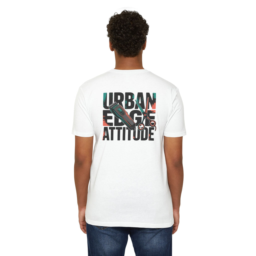 Barber Chair Graphic T‑Shirt — "Urban Edge Attitude" Back Print