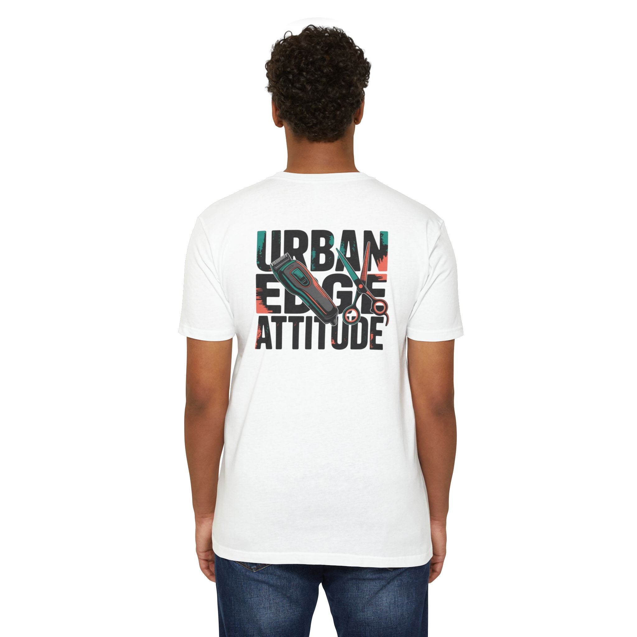 Barber Chair Graphic T‑Shirt — "Urban Edge Attitude" Back Print
