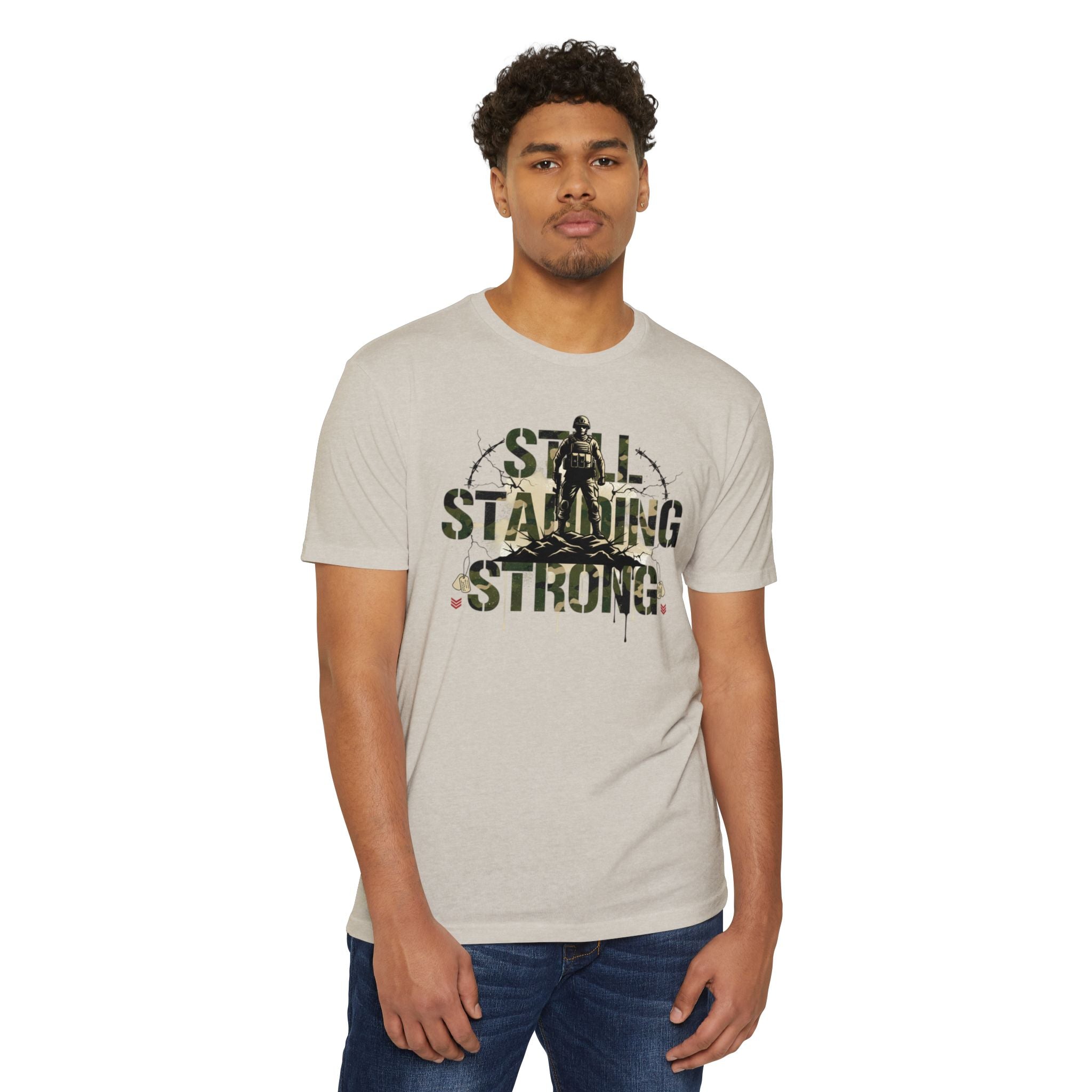 Still Standing Strong T-Shirt — Military Camouflage Resilience Tee