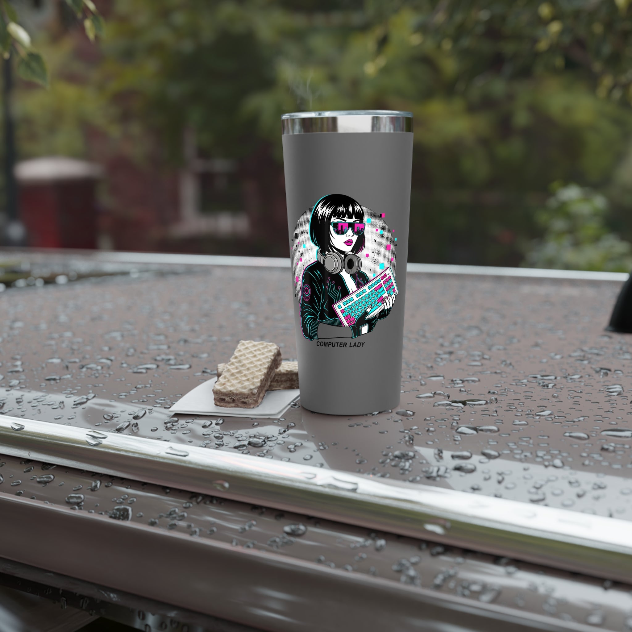Tumbler — 'Computer Lady' Retro Cyberpunk 22oz Insulated Travel Cup