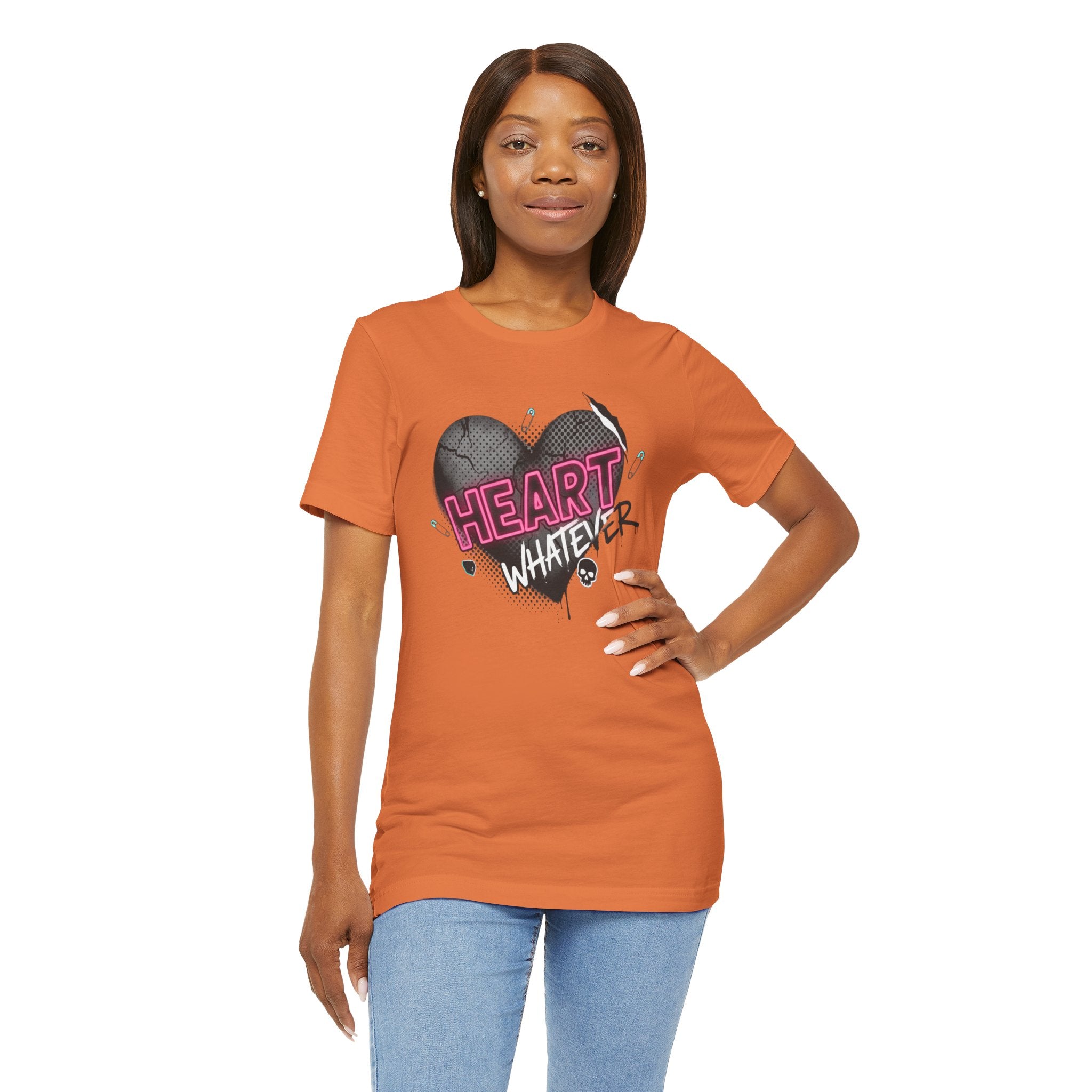 Heart Whatever T-Shirt — Edgy Pink & Black Graphic Tee