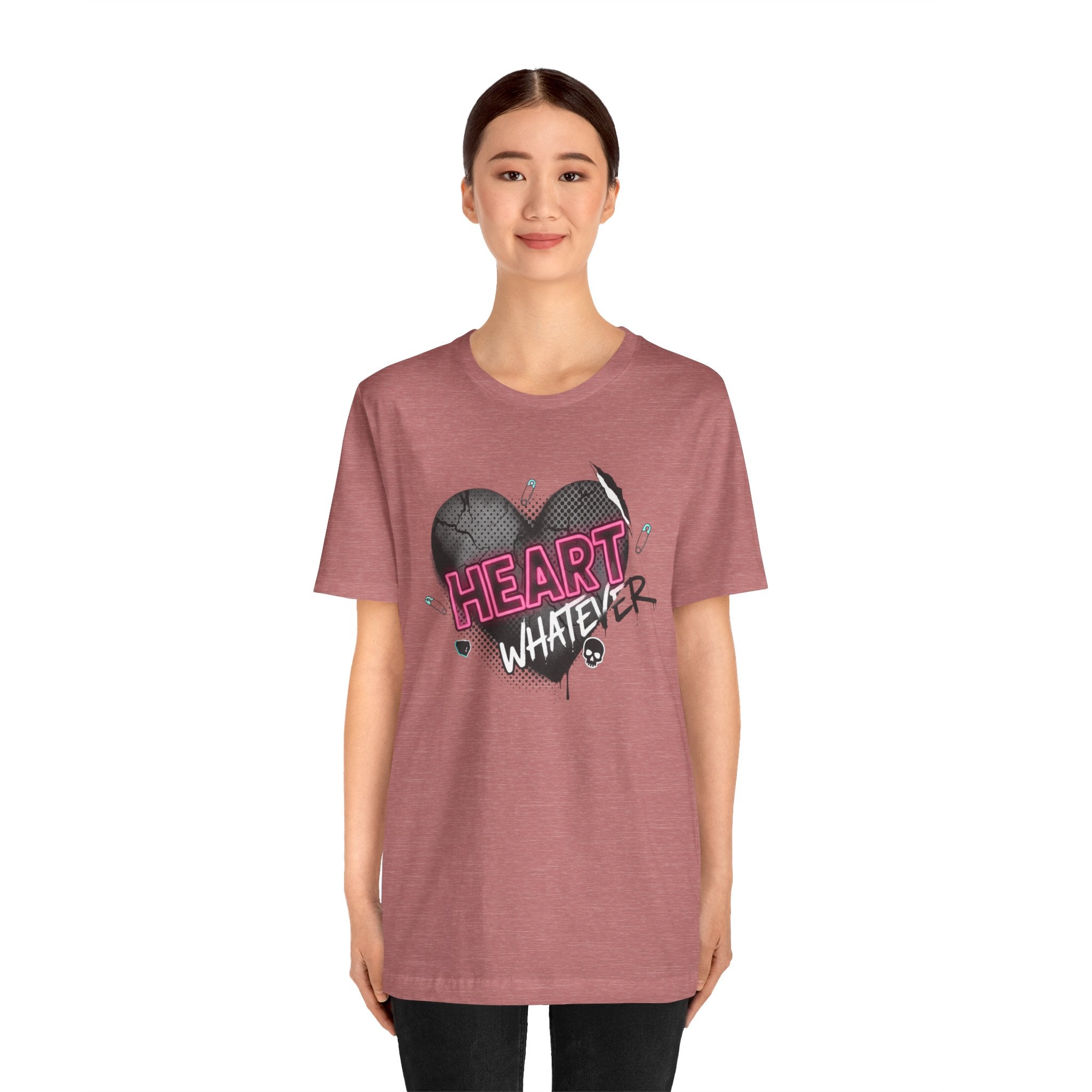 Heart Whatever T-Shirt — Edgy Pink & Black Graphic Tee