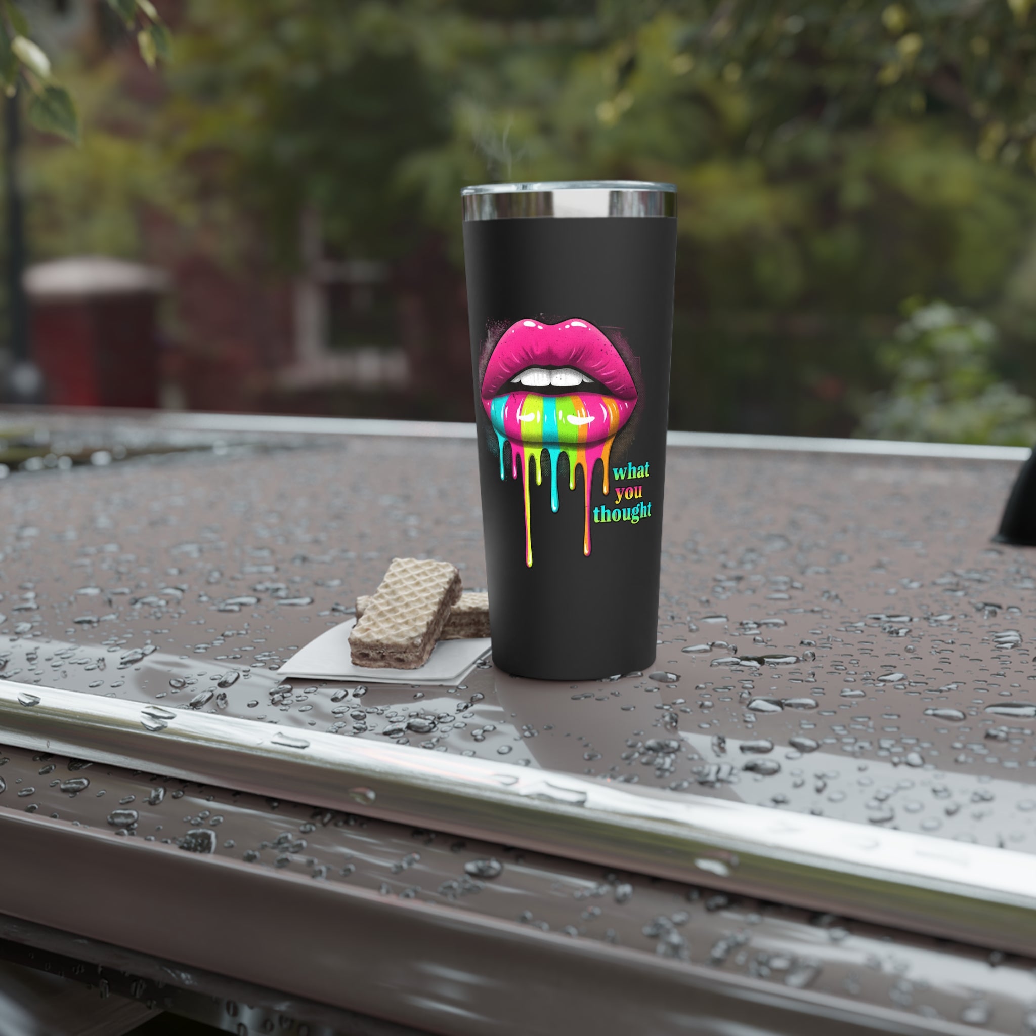 22oz Insulated Tumbler — Rainbow Dripping Lips “What You Thought”