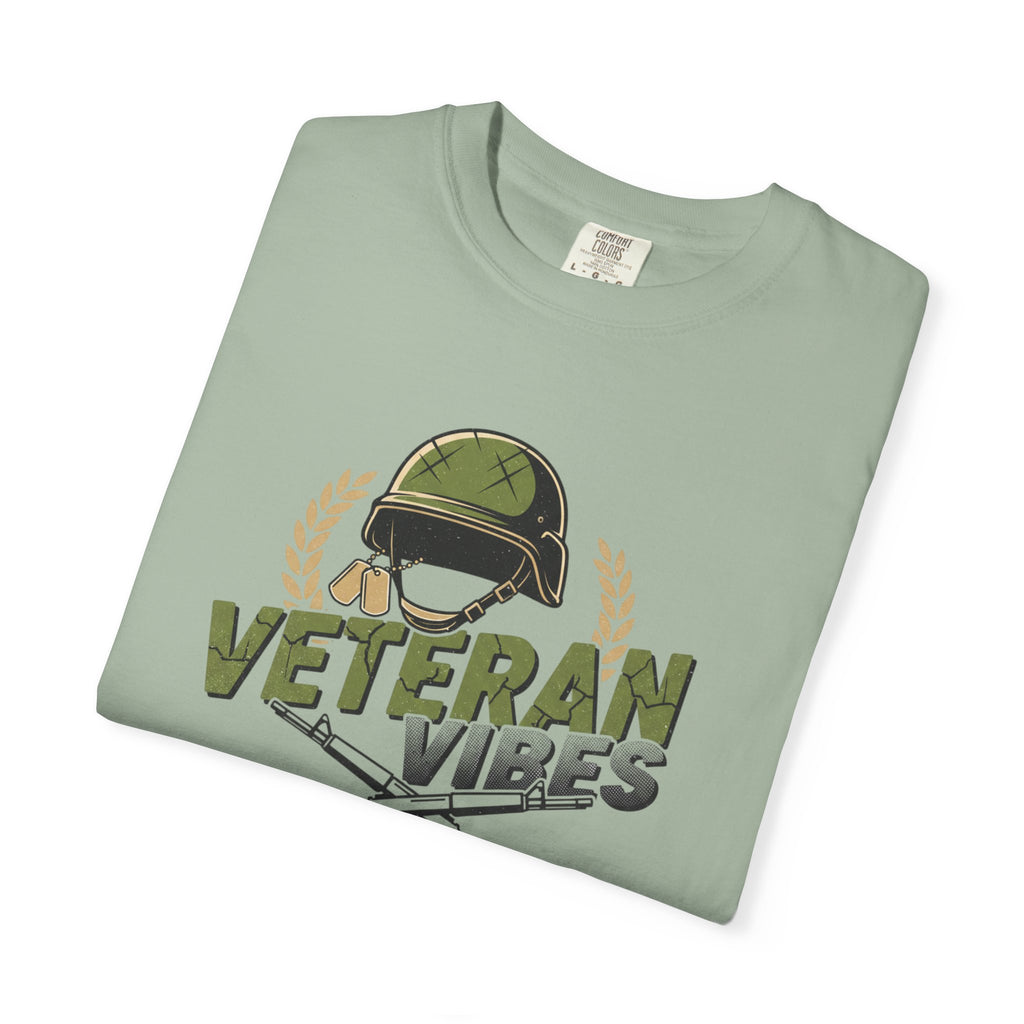 Veteran Vibes T-Shirt — Military Helmet & Crossed Rifles Veteran Shirt