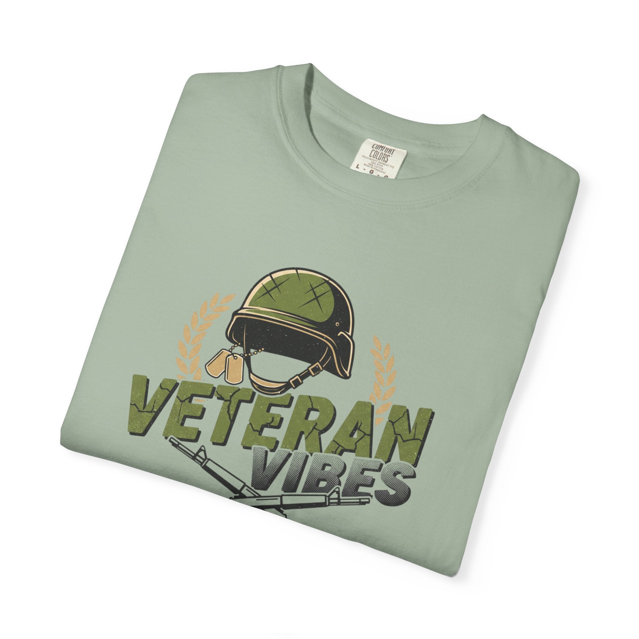 Veteran Vibes T-Shirt — Military Helmet & Crossed Rifles Veteran Shirt
