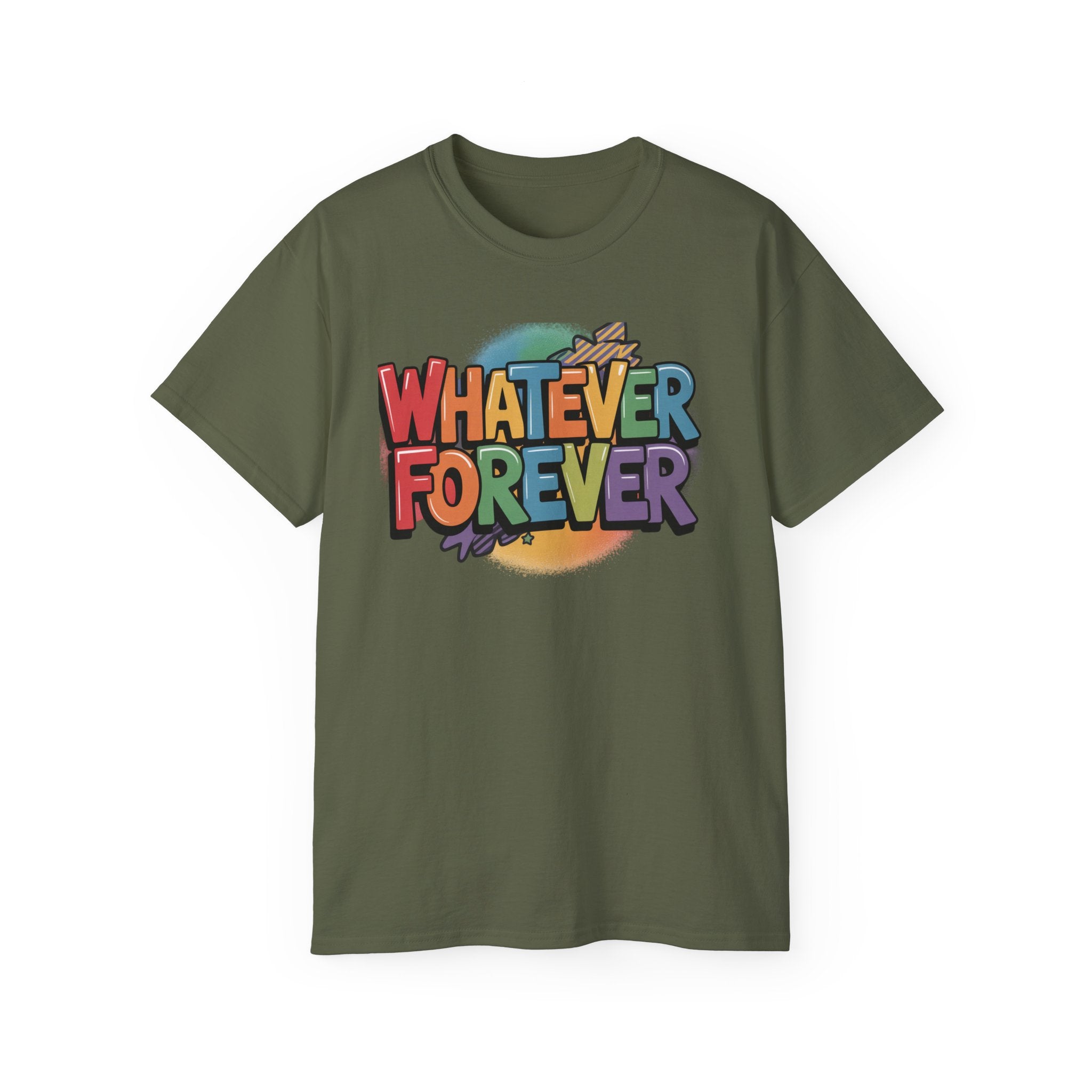 Whatever Forever Graphic Tee — Retro Rainbow Casual T‑Shirt