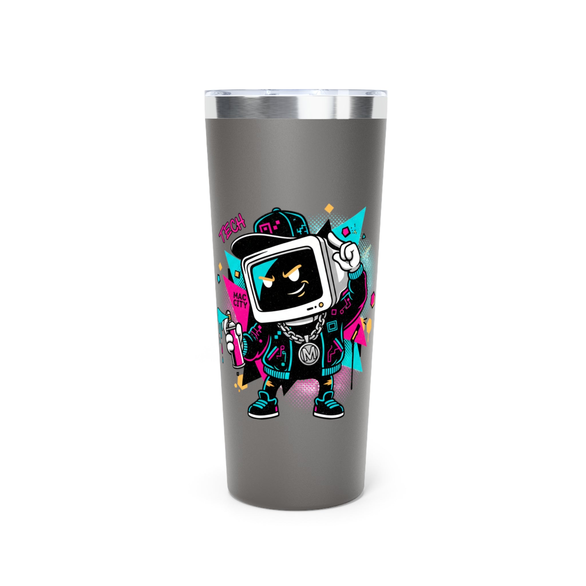 22oz Insulated Tumbler — Retro Gamer Robot Design, Stainless Travel Cup