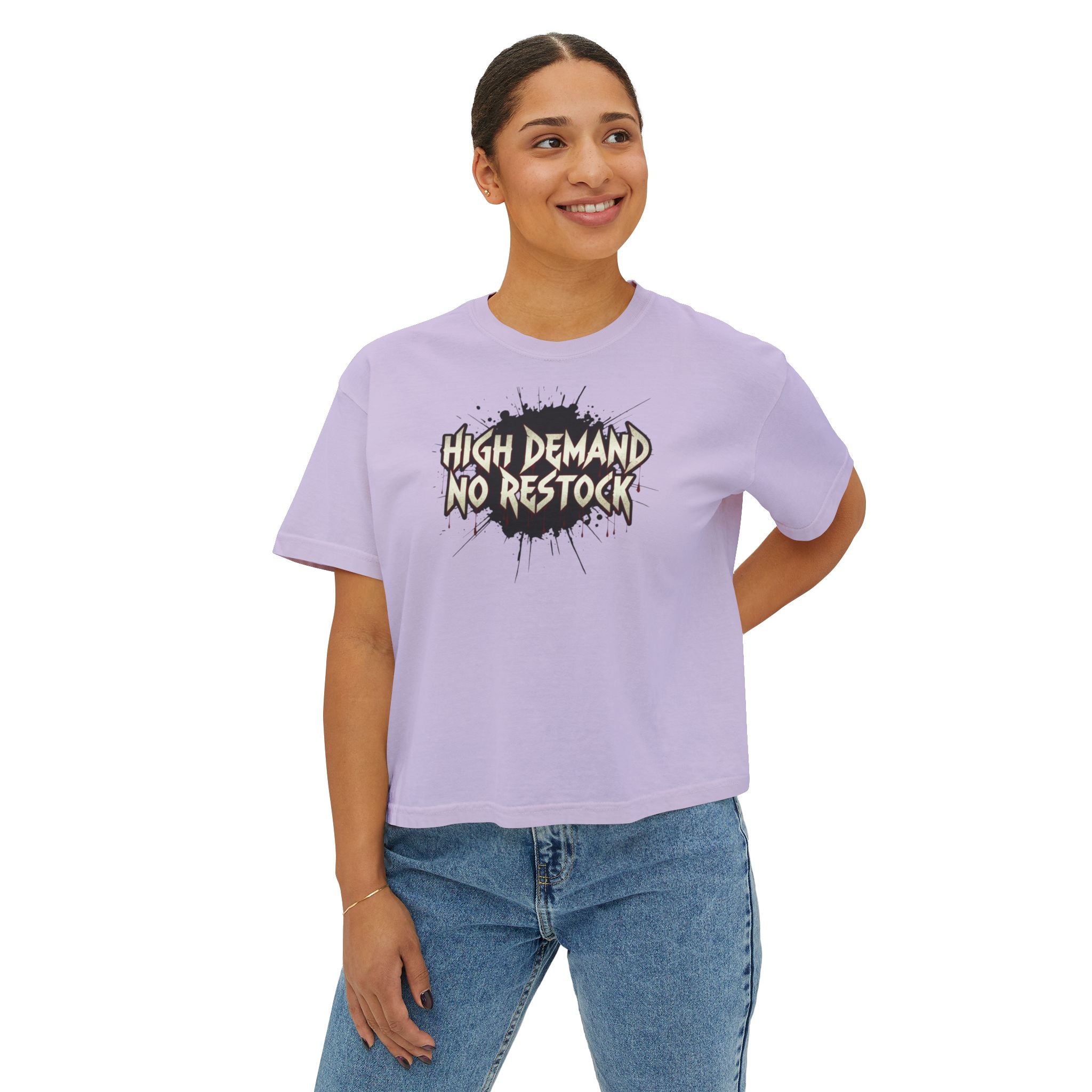 High Demand No Restock Boxy Tee — Women's Graphic Cropped T-Shirt