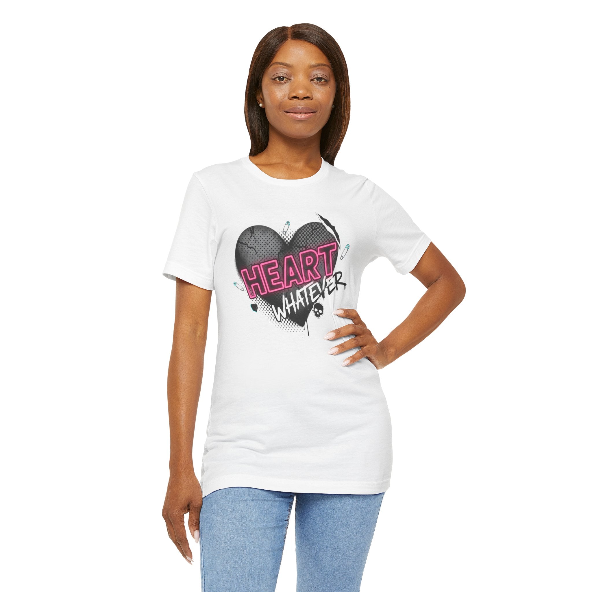 Heart Whatever T-Shirt — Edgy Pink & Black Graphic Tee