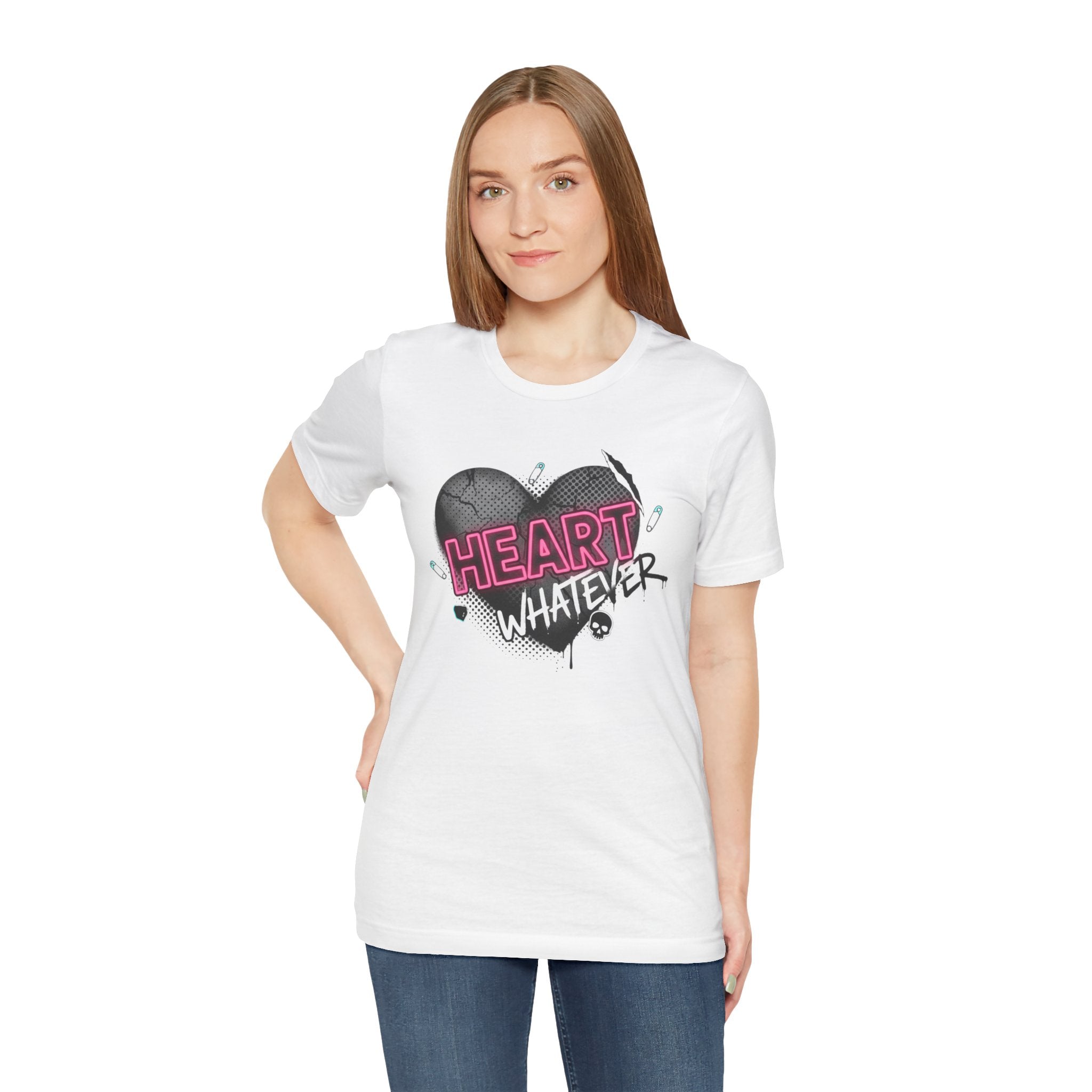 Heart Whatever T-Shirt — Edgy Pink & Black Graphic Tee