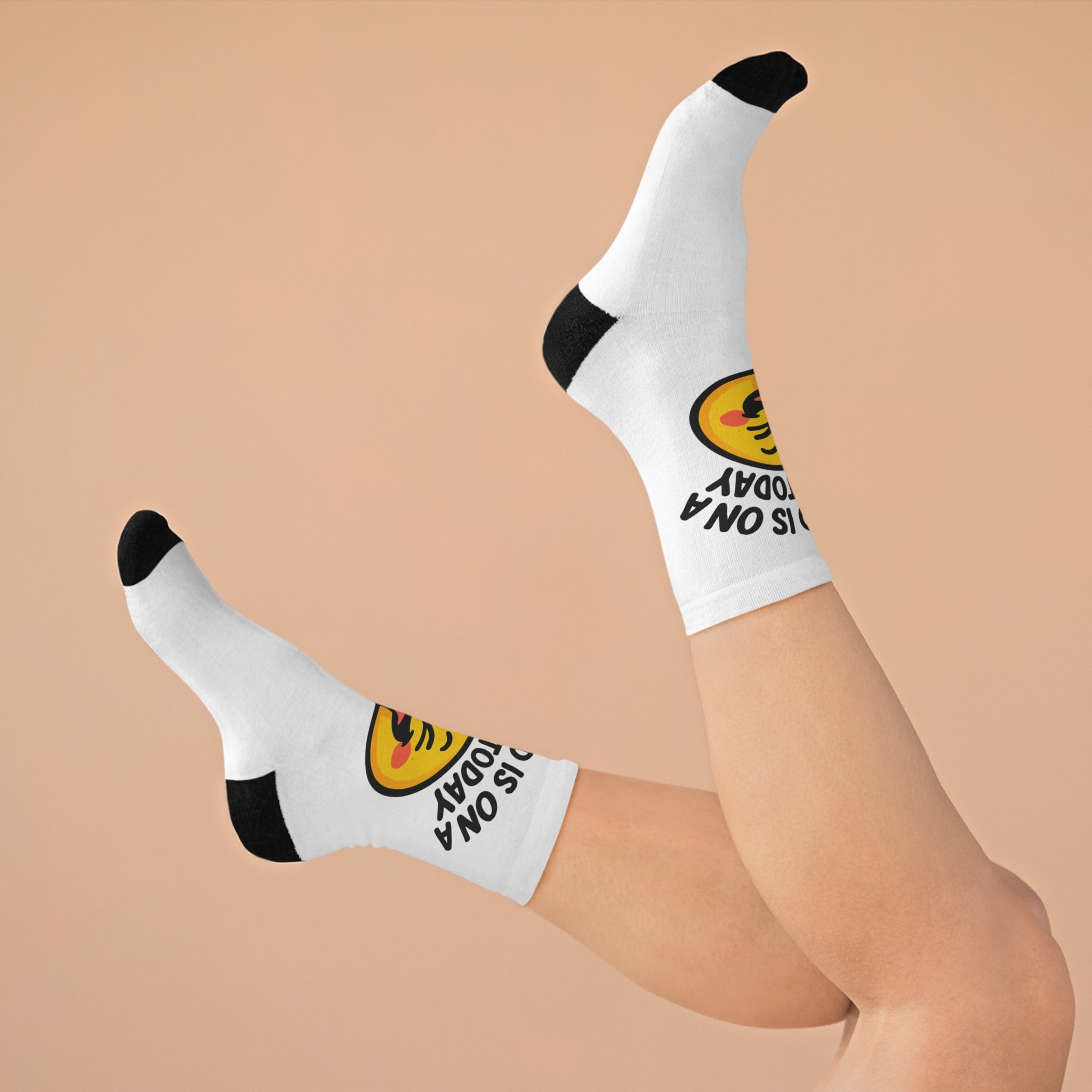 Socks — 'My Mood Is 100% Blah' Funny Emoji Recycled Polyester Crew Socks