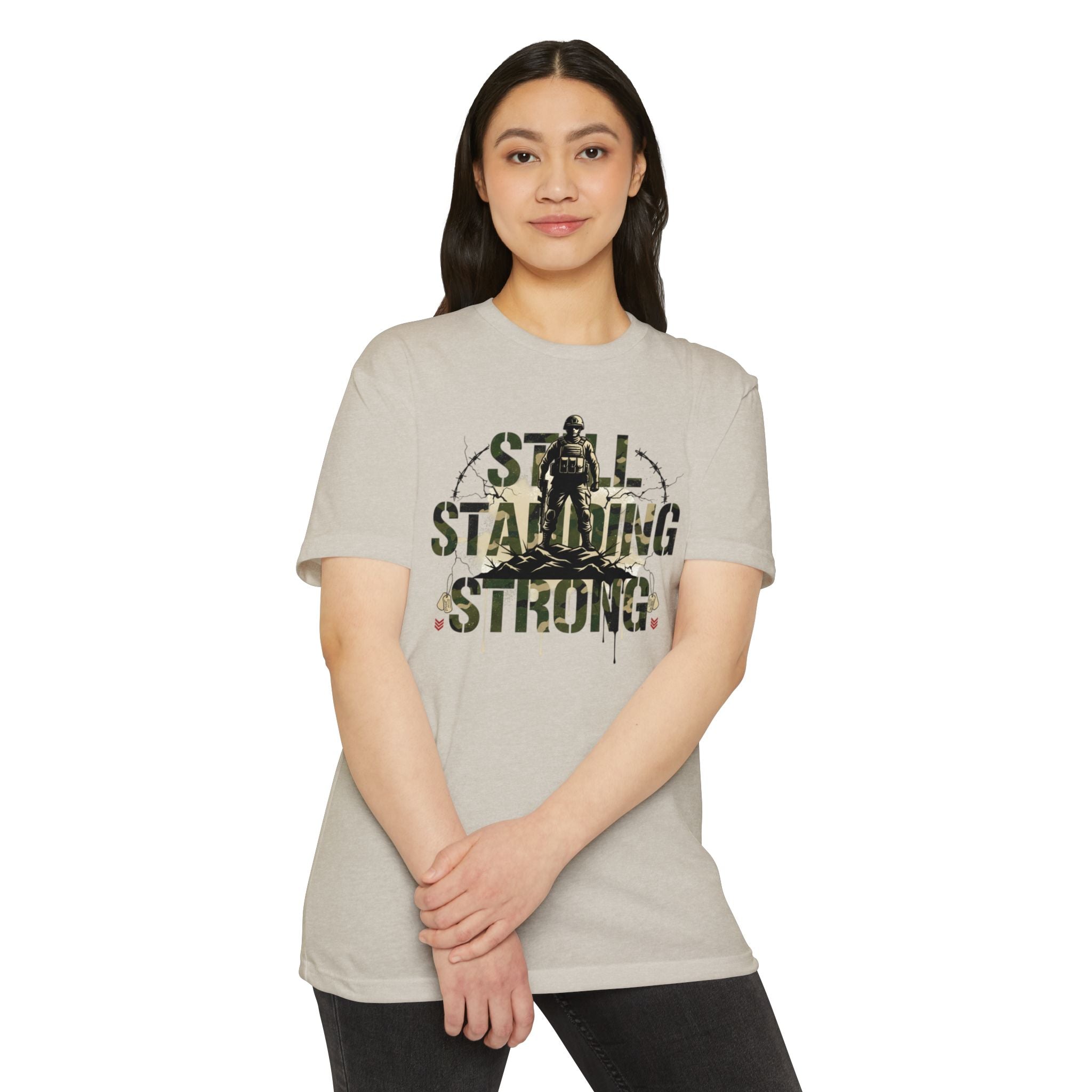 Still Standing Strong T-Shirt — Military Camouflage Resilience Tee