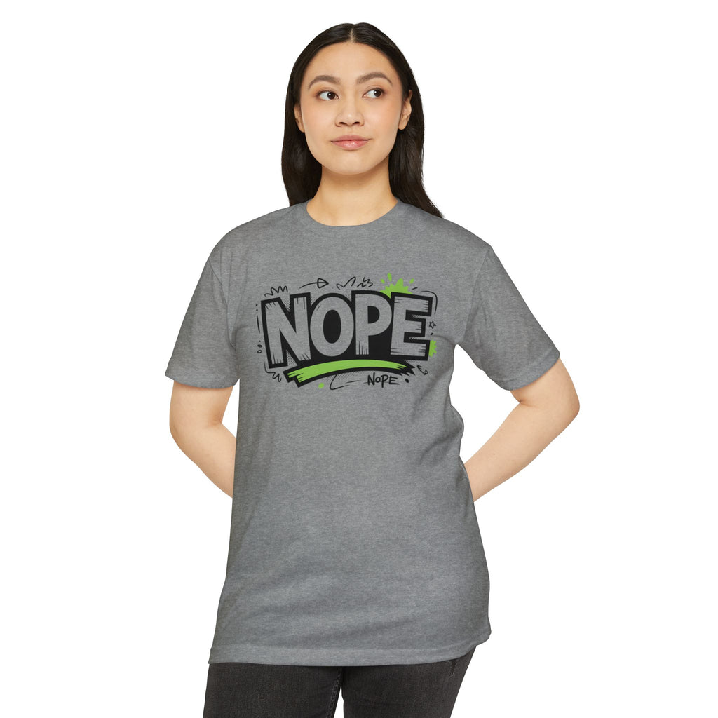NOPE Graphic T-Shirt — Casual Olive Tee with Green Street Art Slogan