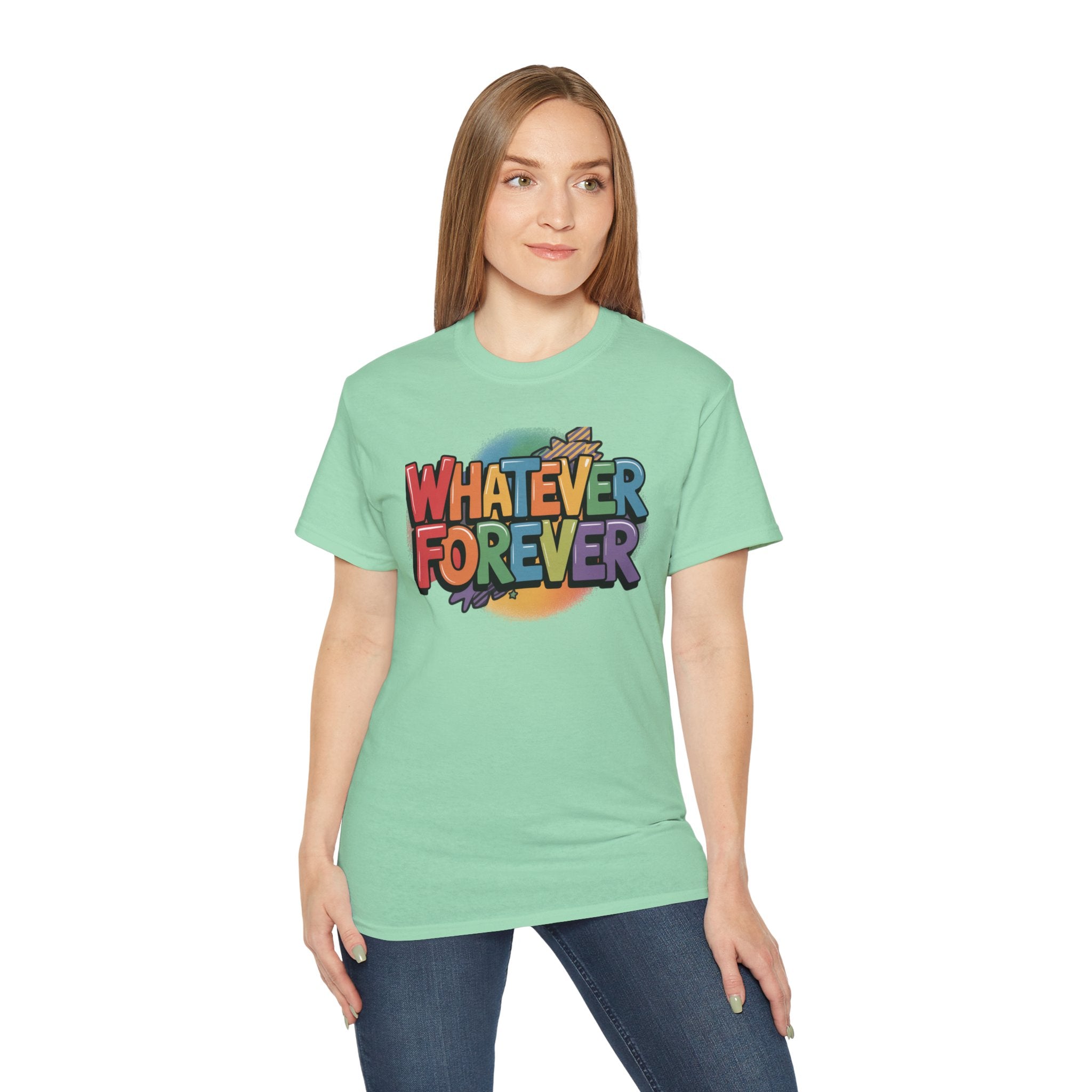 Whatever Forever Graphic Tee — Retro Rainbow Casual T‑Shirt