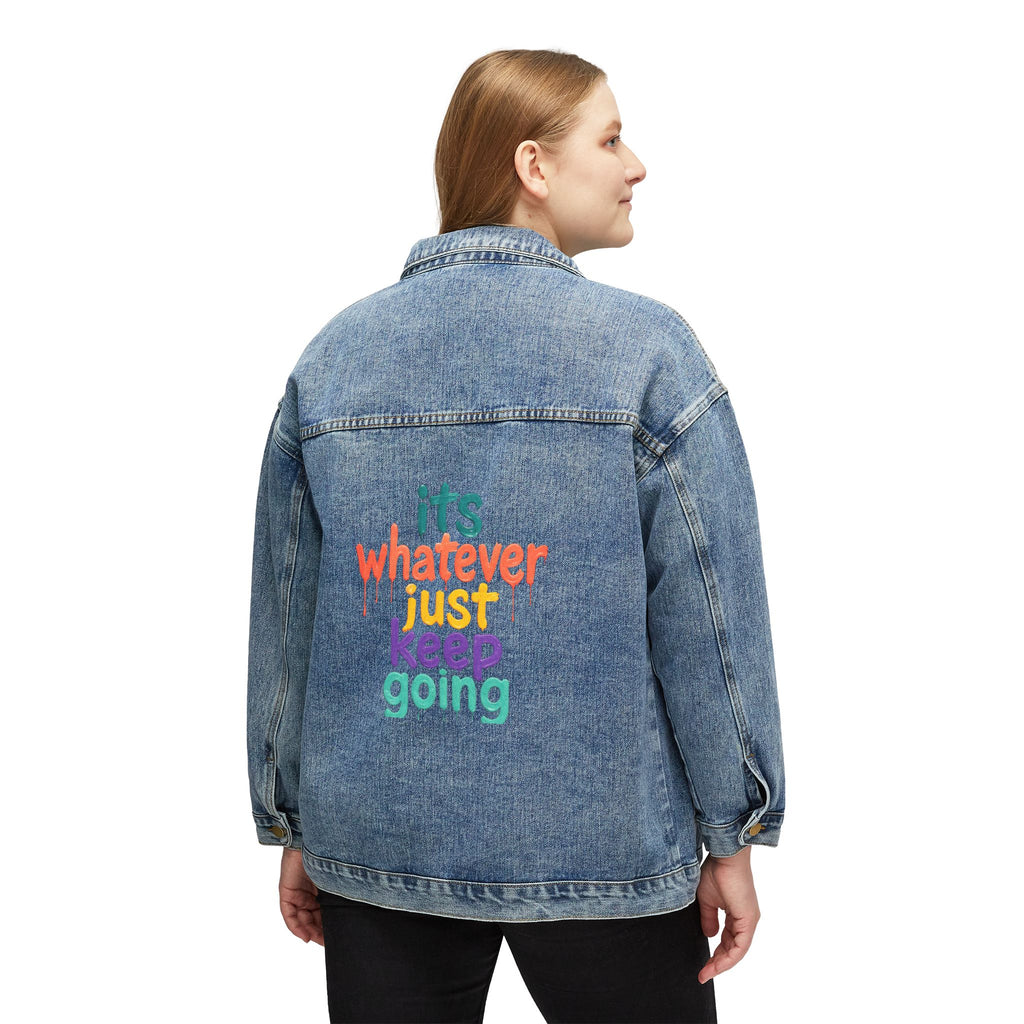 Denim Jacket — "Whatever, Just Going" Colorful Back Print