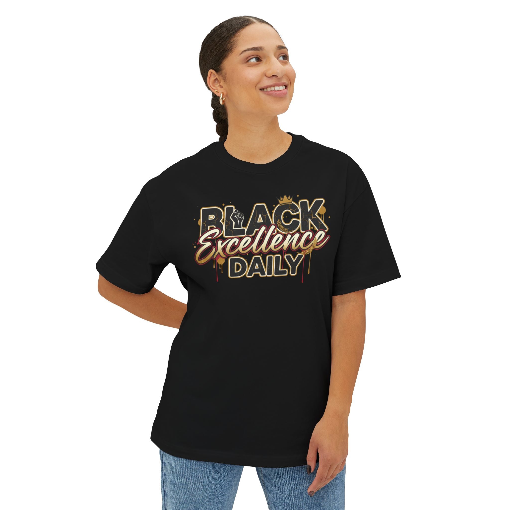 Black Excellence Daily Boxy Tee — Oversized Graphic T-Shirt
