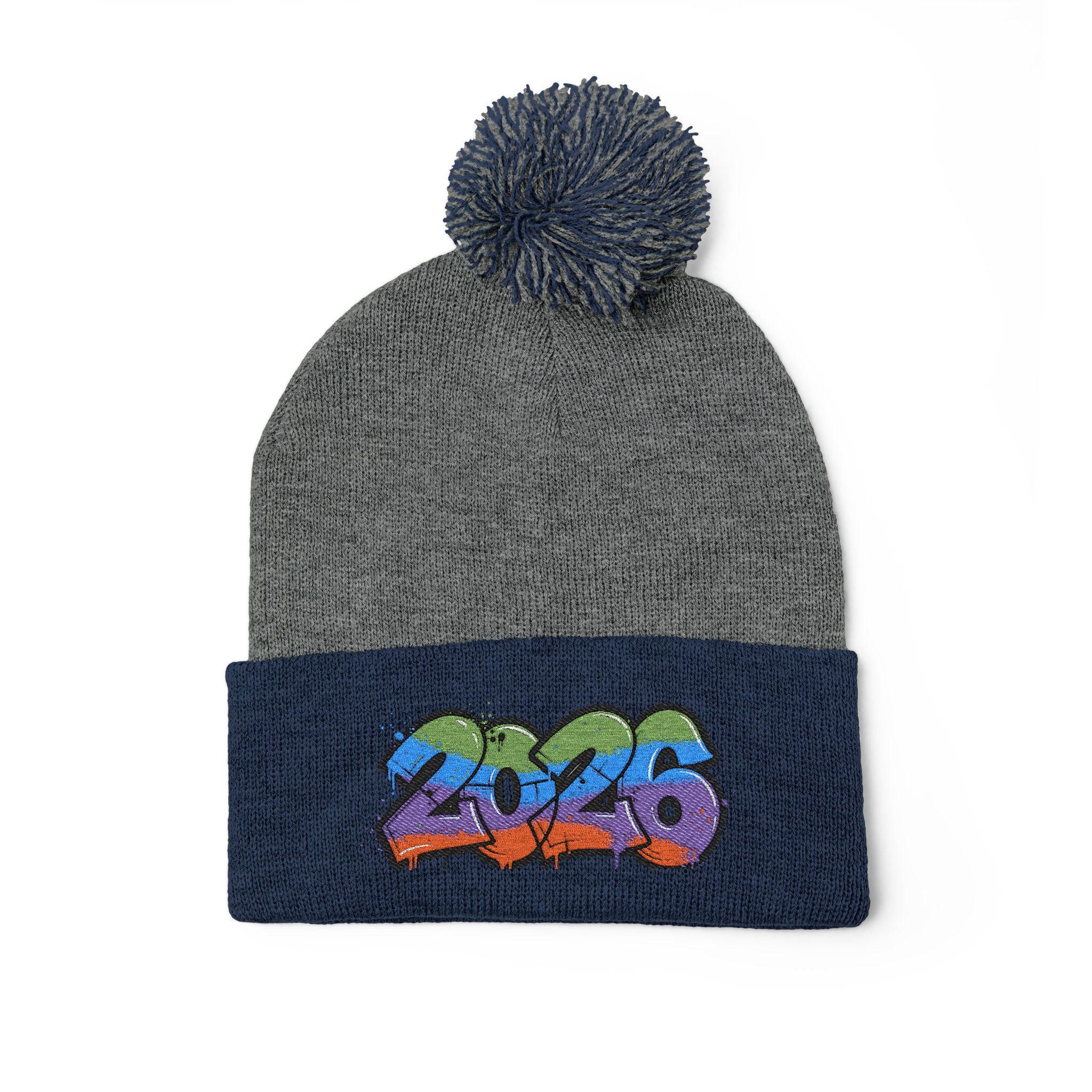 2026 Graffiti Pom-Pom Beanie - Embroidered Streetwear Knit Cap