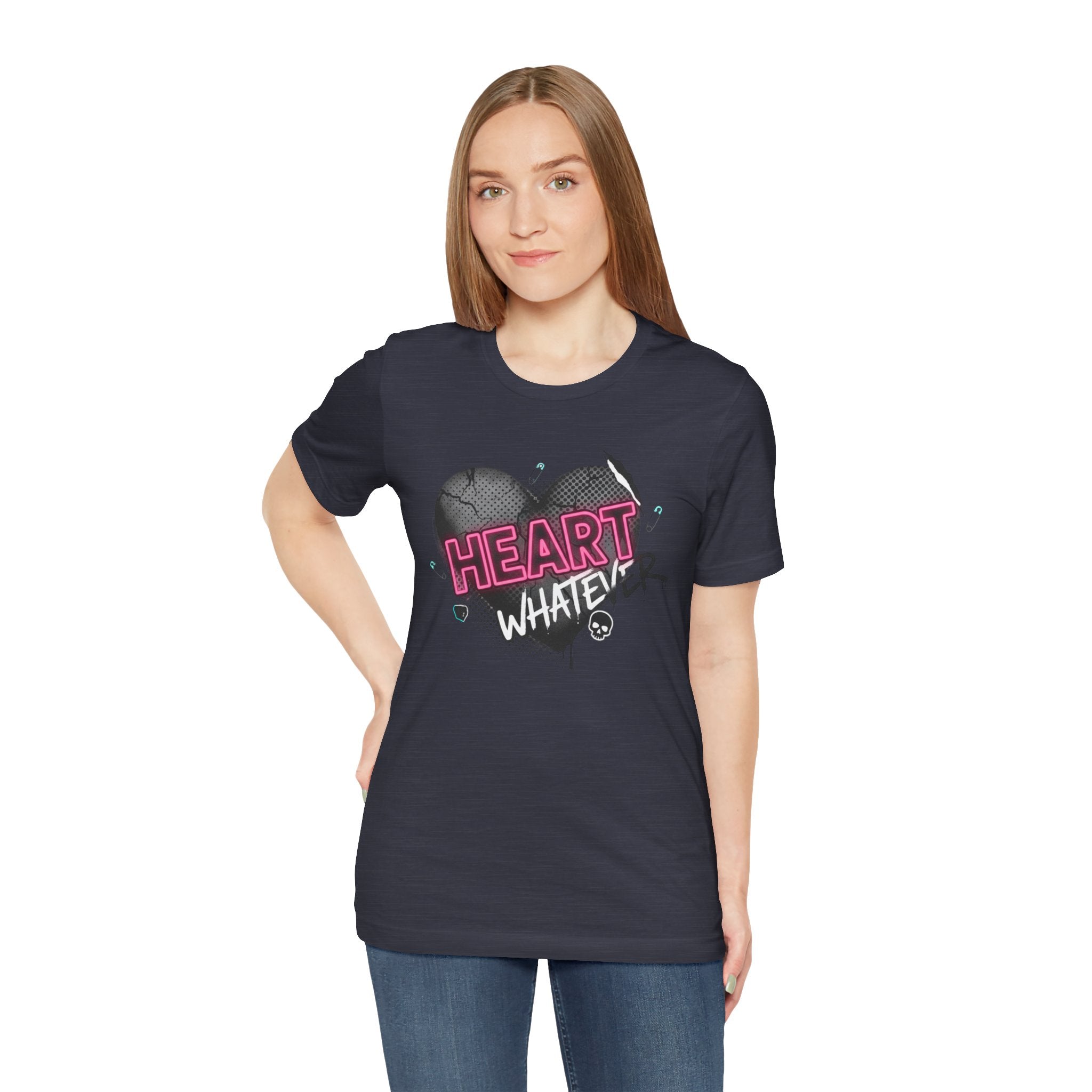 Heart Whatever T-Shirt — Edgy Pink & Black Graphic Tee