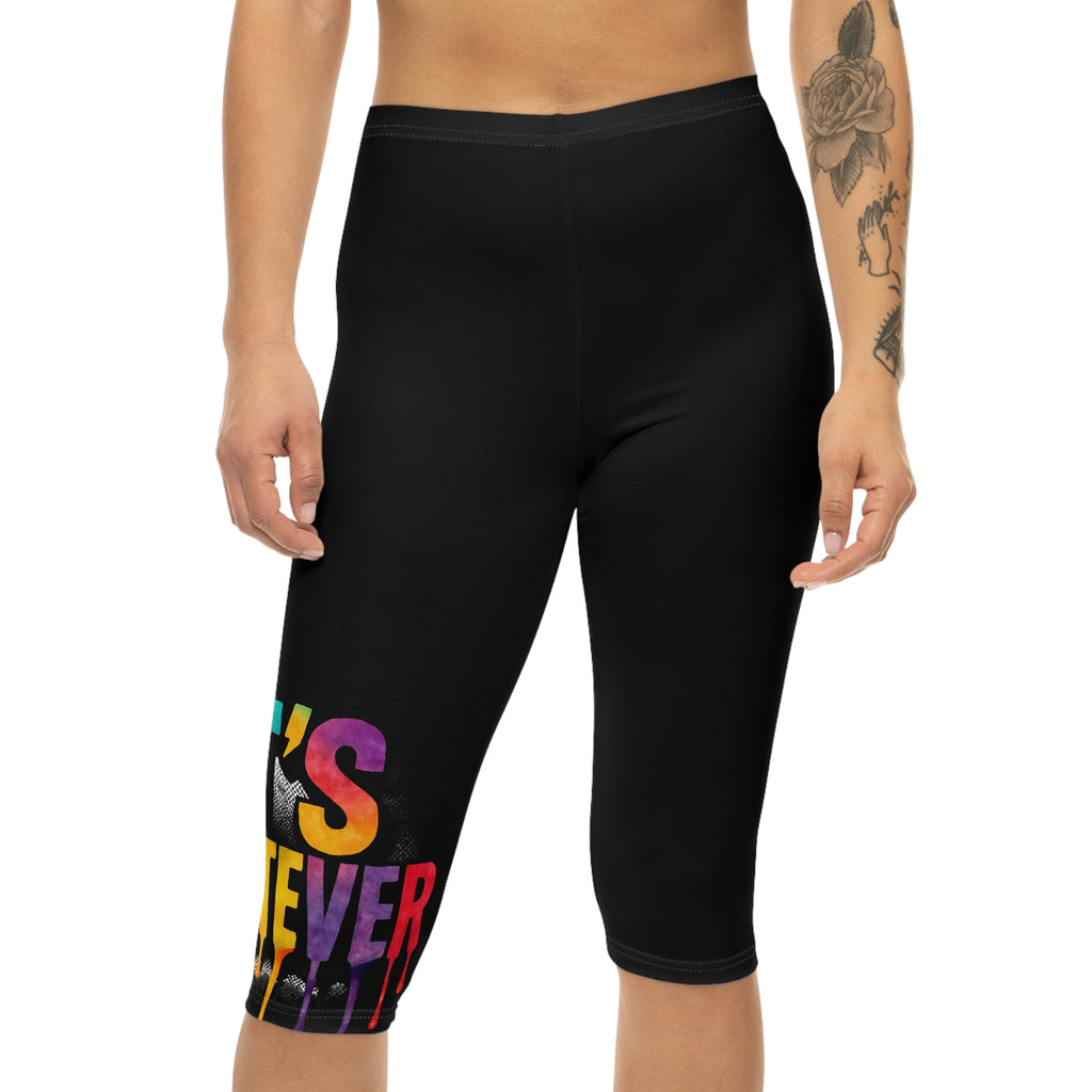 Capri Leggings — Colorful Drip Text Graphic ‘It’s Whatever’ Active Crop Pants