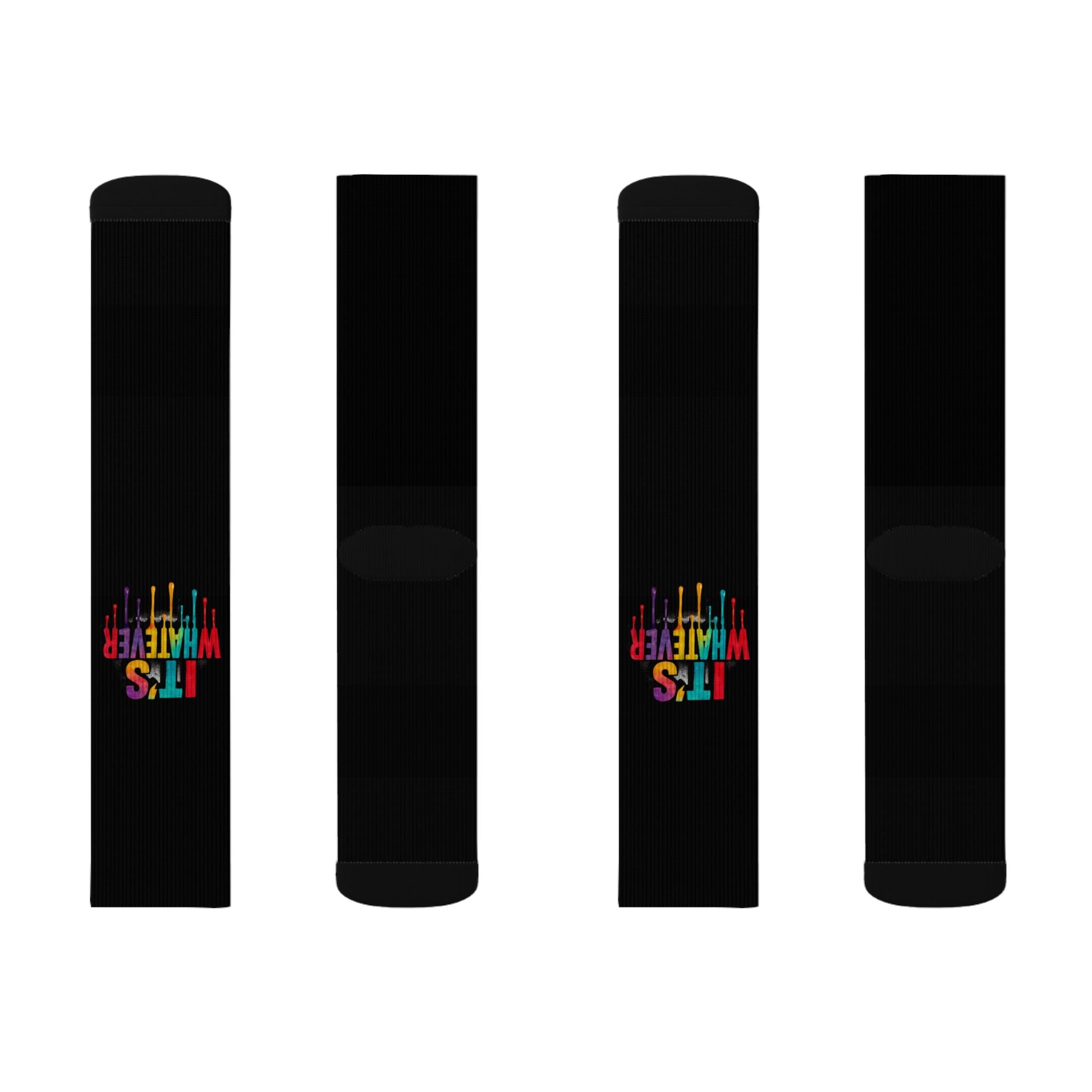 Black Sublimation Socks — "It's Whatever" Color Drip Crew Socks