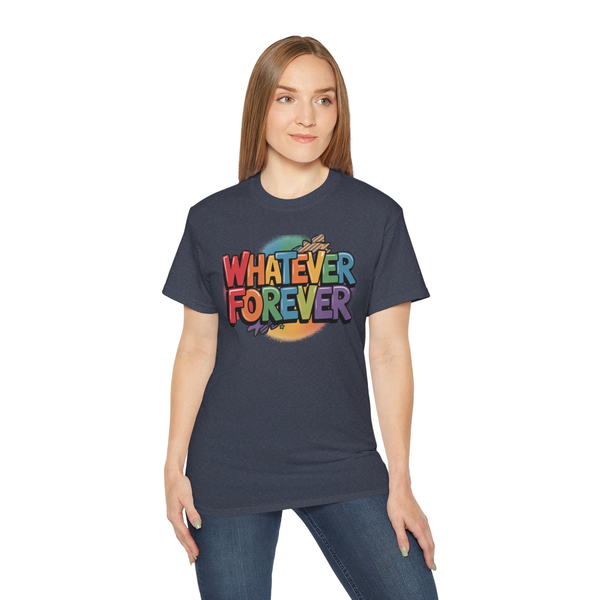 Whatever Forever Graphic Tee — Retro Rainbow Casual T‑Shirt