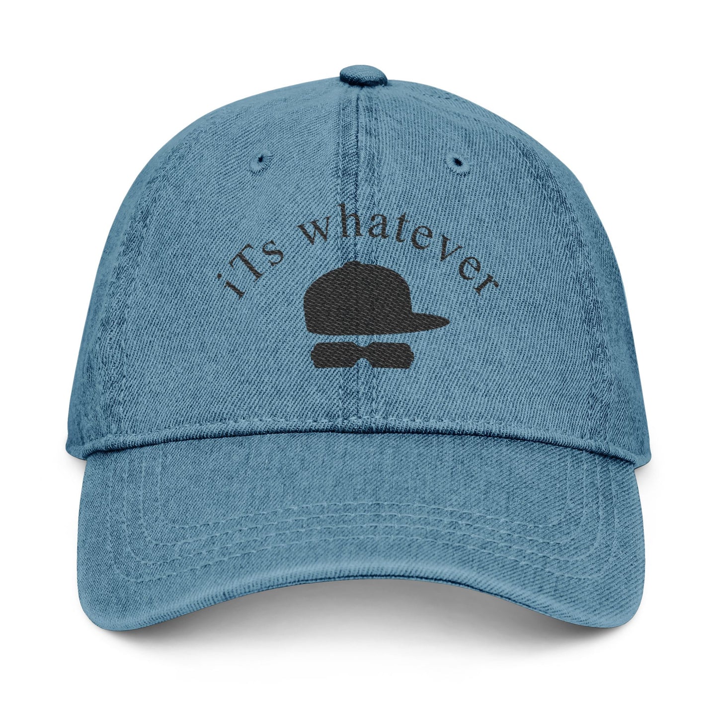 Black Denim Hat with 'Whatever' Embroidery