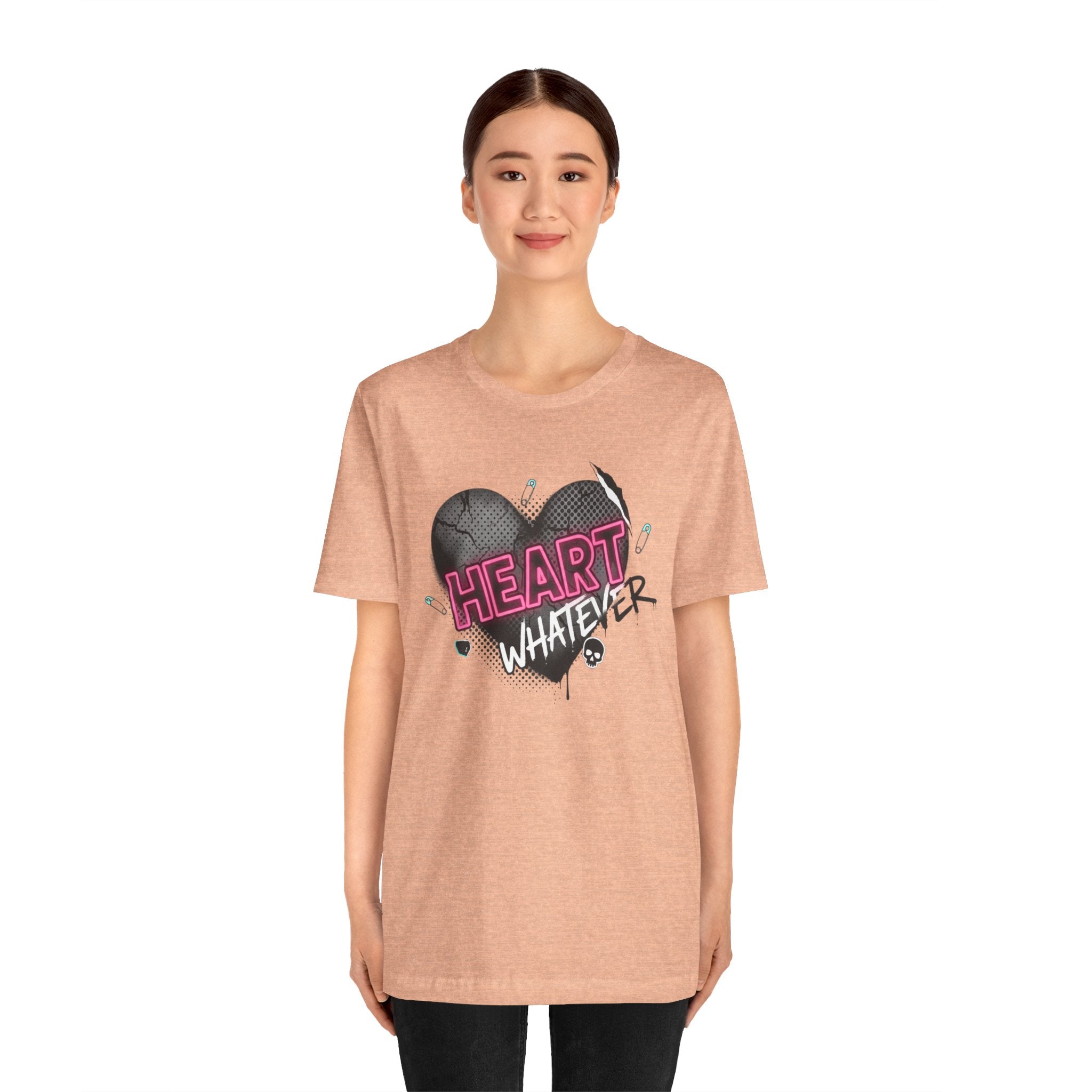 Heart Whatever T-Shirt — Edgy Pink & Black Graphic Tee