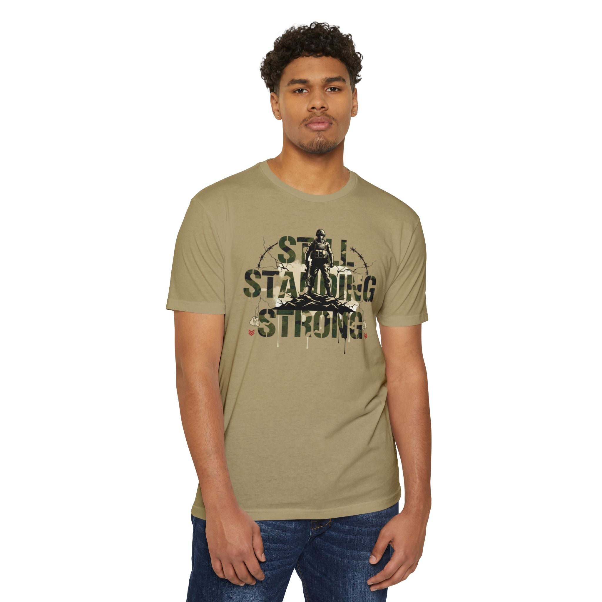 Still Standing Strong T-Shirt — Military Camouflage Resilience Tee