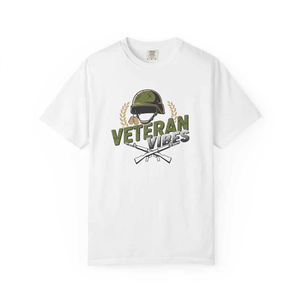 Veteran Vibes T-Shirt — Military Helmet & Crossed Rifles Veteran Shirt
