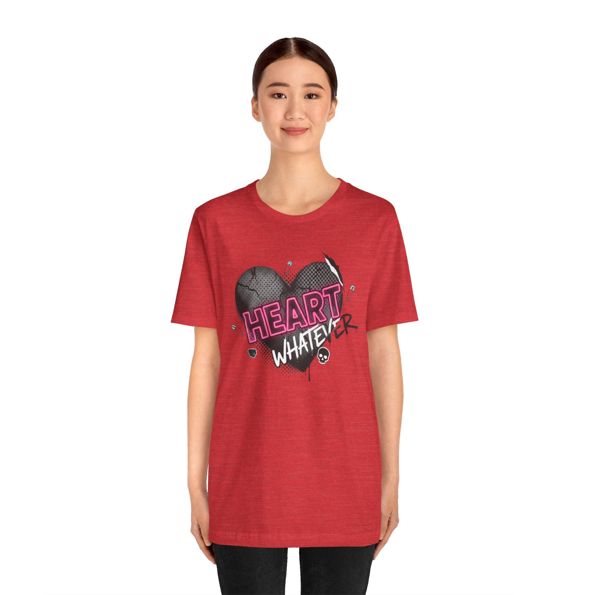 Heart Whatever T-Shirt — Edgy Pink & Black Graphic Tee