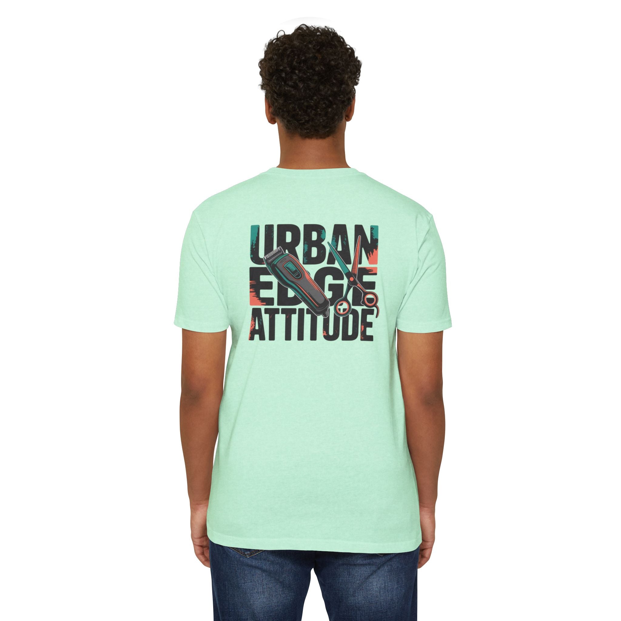 Barber Chair Graphic T‑Shirt — "Urban Edge Attitude" Back Print