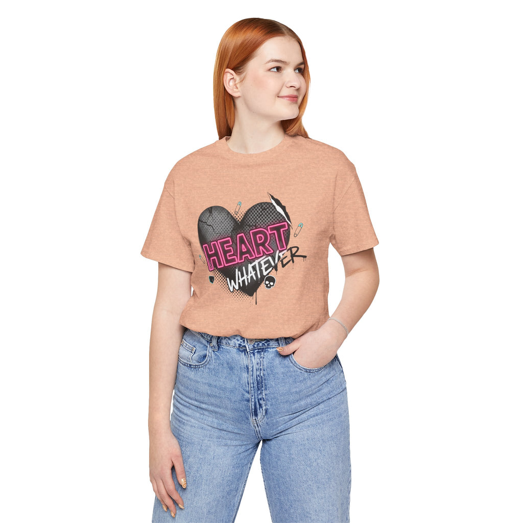 Heart Whatever T-Shirt — Edgy Pink & Black Graphic Tee