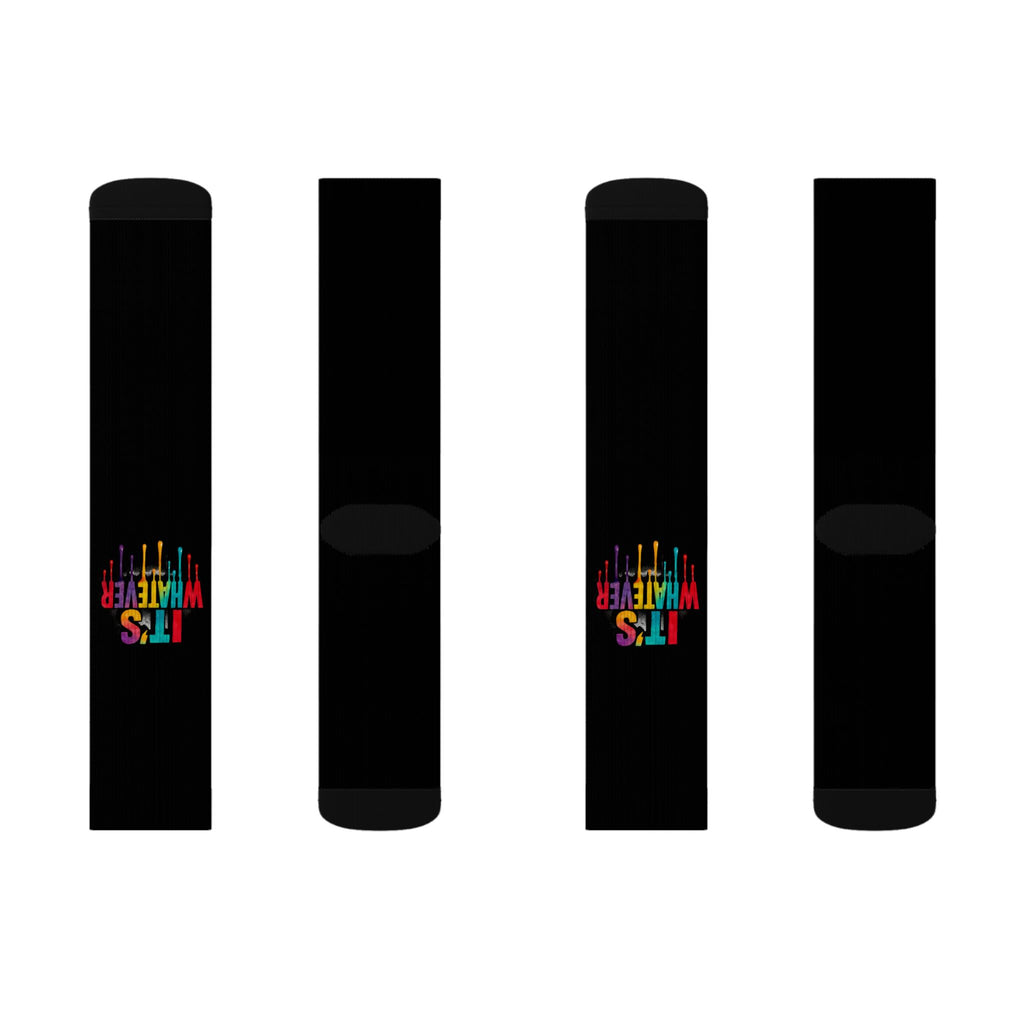 Black Sublimation Socks — "It's Whatever" Color Drip Crew Socks