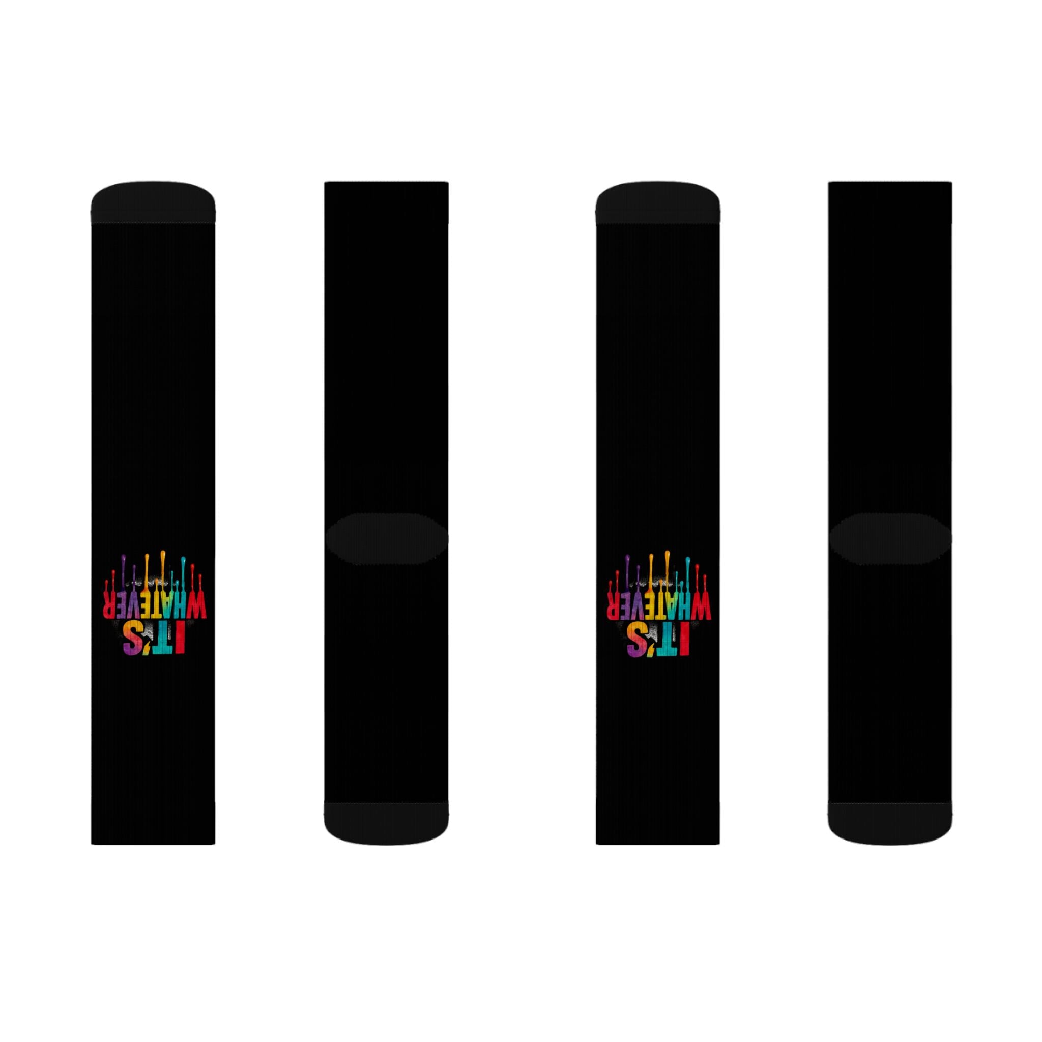 Black Sublimation Socks — "It's Whatever" Color Drip Crew Socks