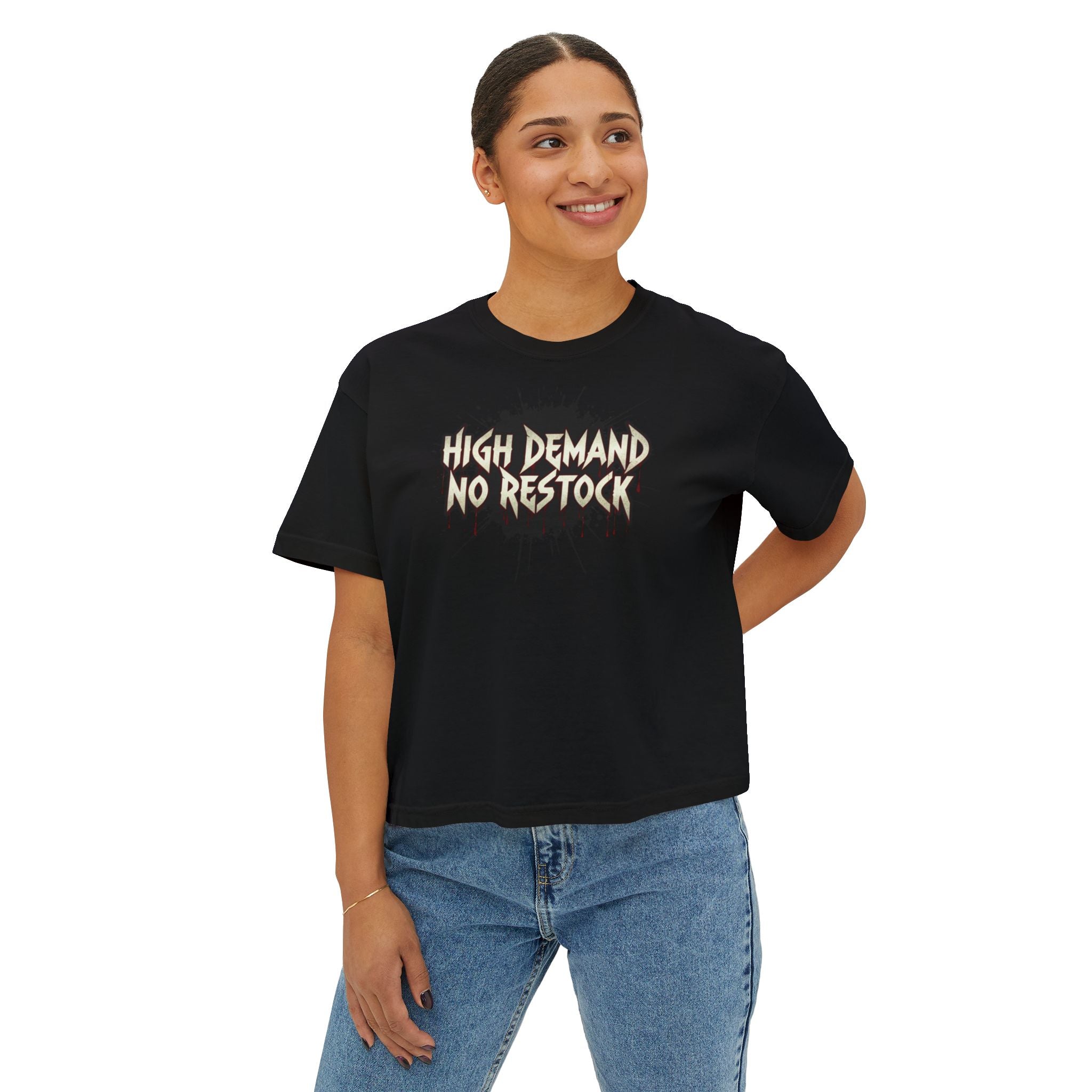 High Demand No Restock Boxy Tee — Women's Graphic Cropped T-Shirt