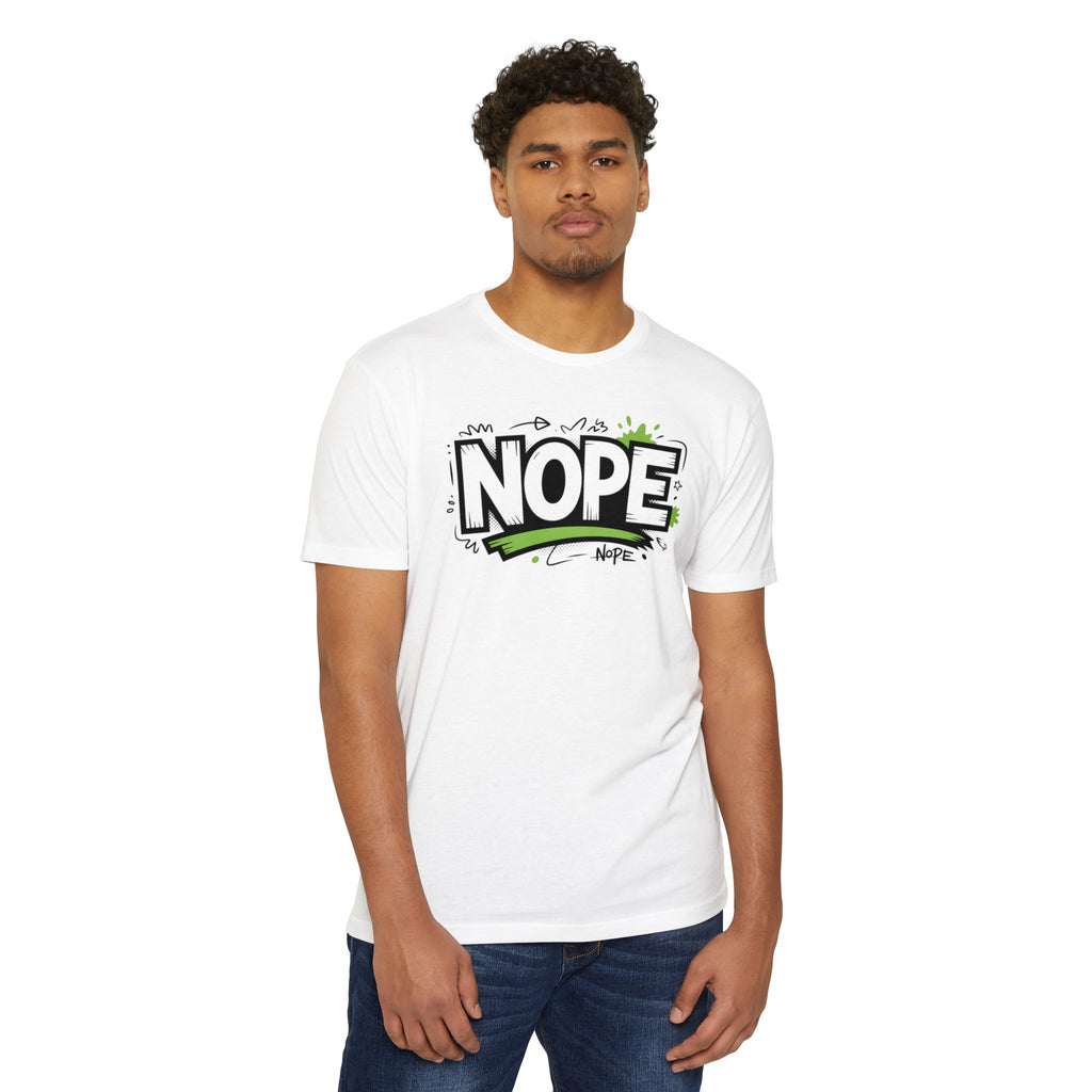 NOPE Graphic T-Shirt — Casual Olive Tee with Green Street Art Slogan