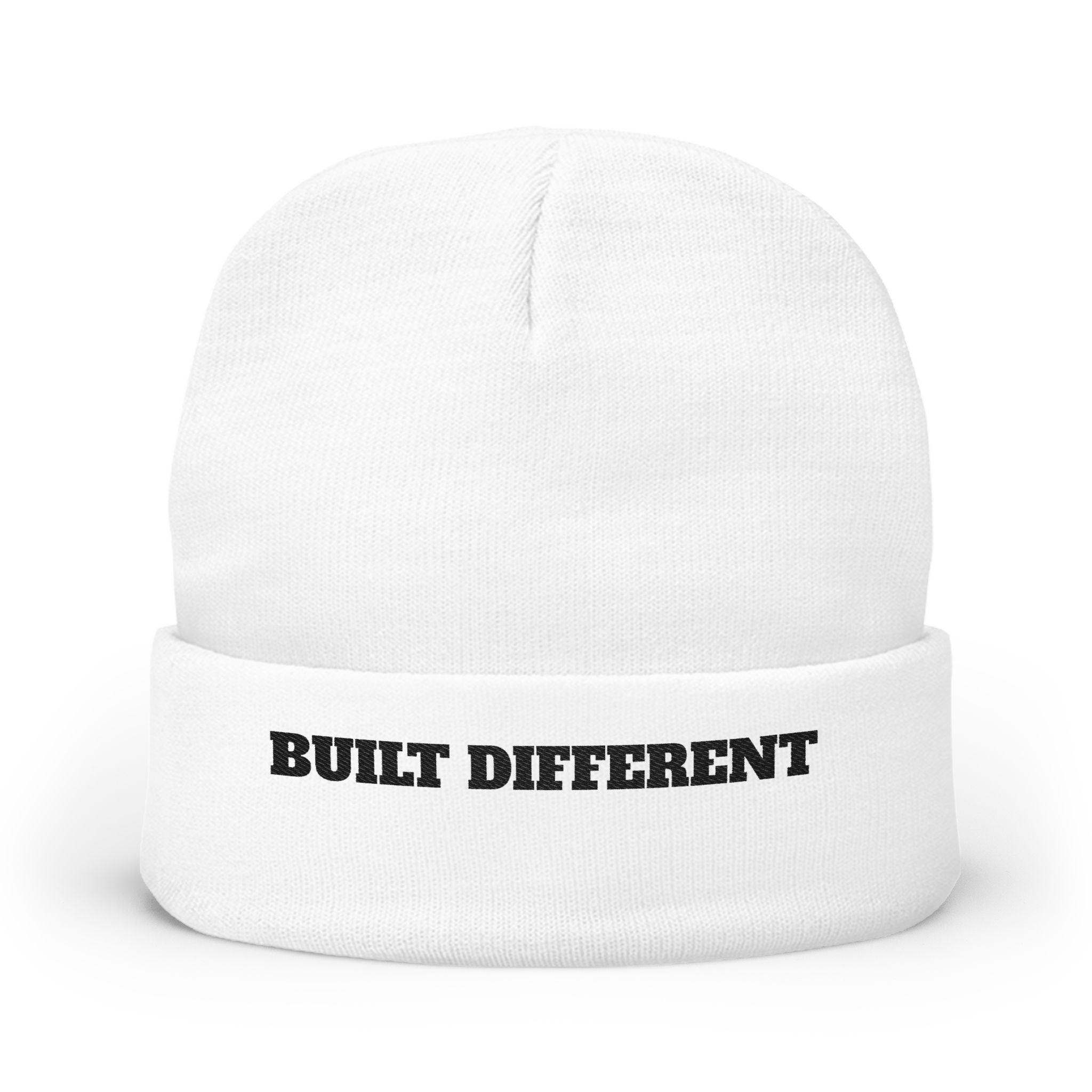 Built Different Embroidered Knit Beanie — Cozy Winter Cuffed Hat