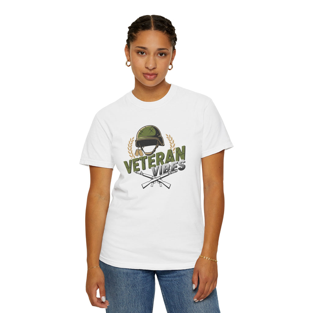 Veteran Vibes T-Shirt — Military Helmet & Crossed Rifles Veteran Shirt