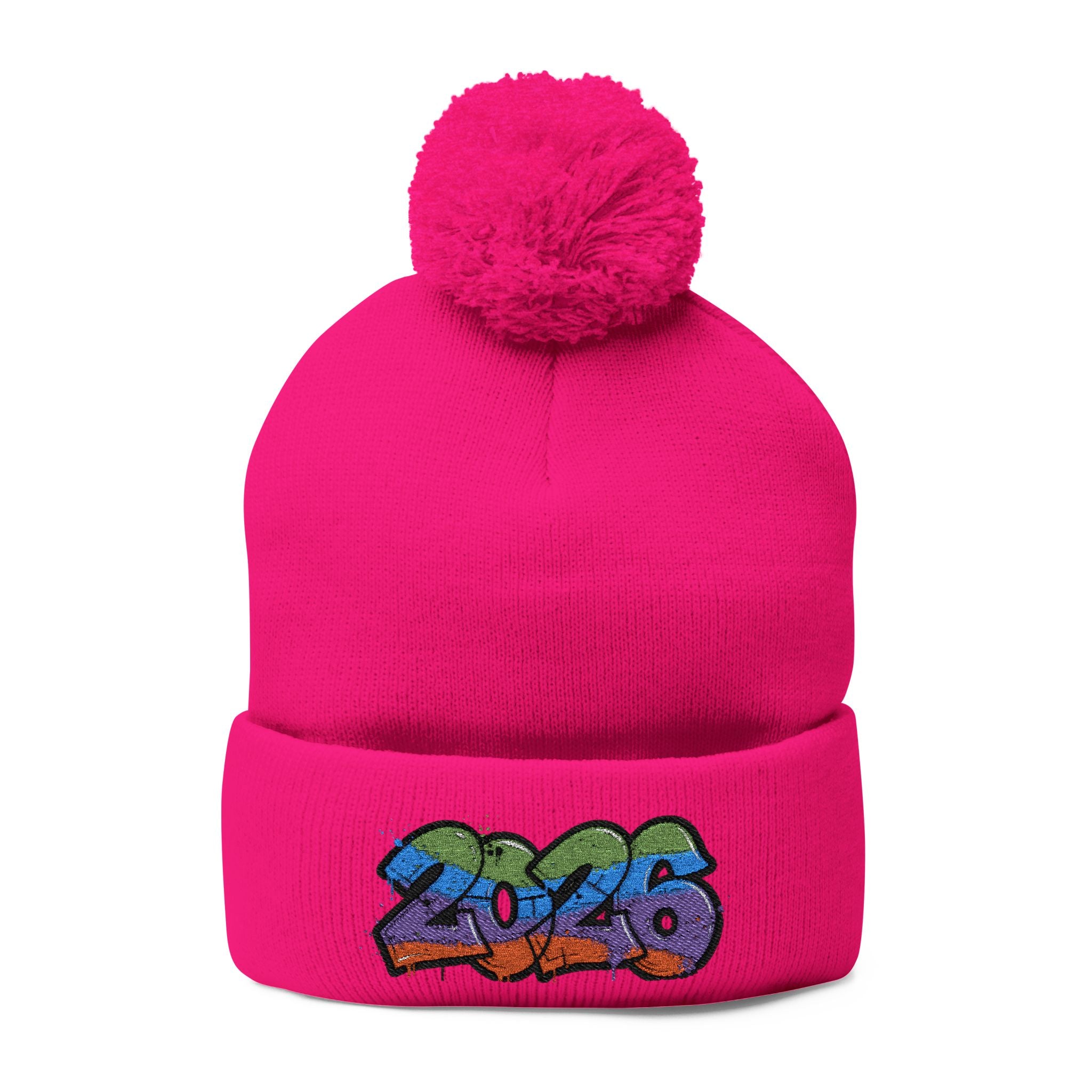 2026 Graffiti Pom-Pom Beanie - Embroidered Streetwear Knit Cap