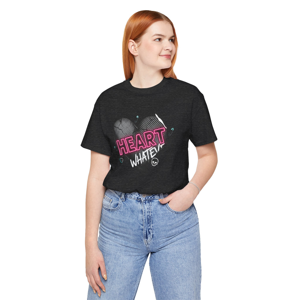 Heart Whatever T-Shirt — Edgy Pink & Black Graphic Tee