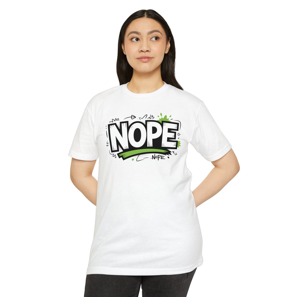 NOPE Graphic T-Shirt — Casual Olive Tee with Green Street Art Slogan