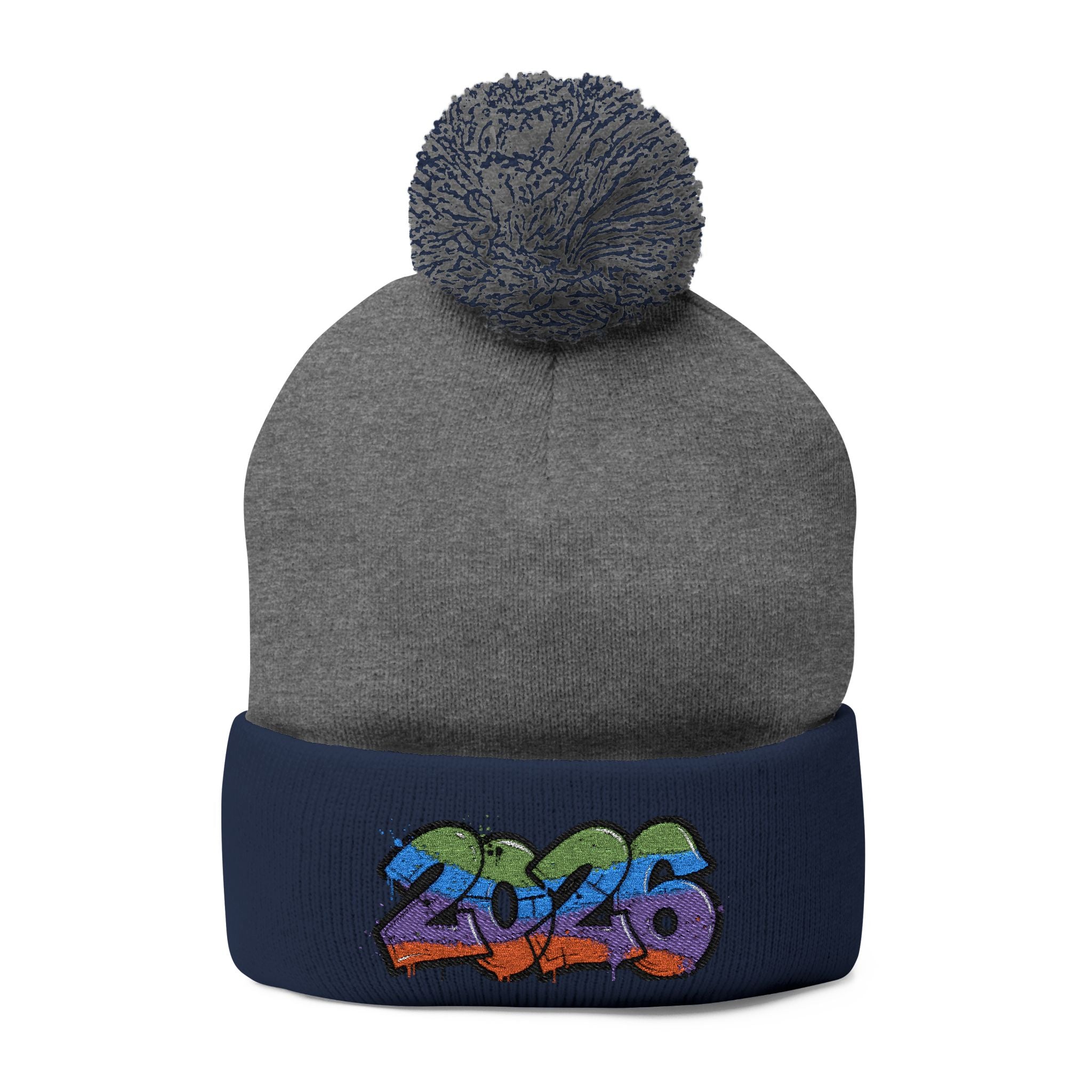 2026 Graffiti Pom-Pom Beanie - Embroidered Streetwear Knit Cap