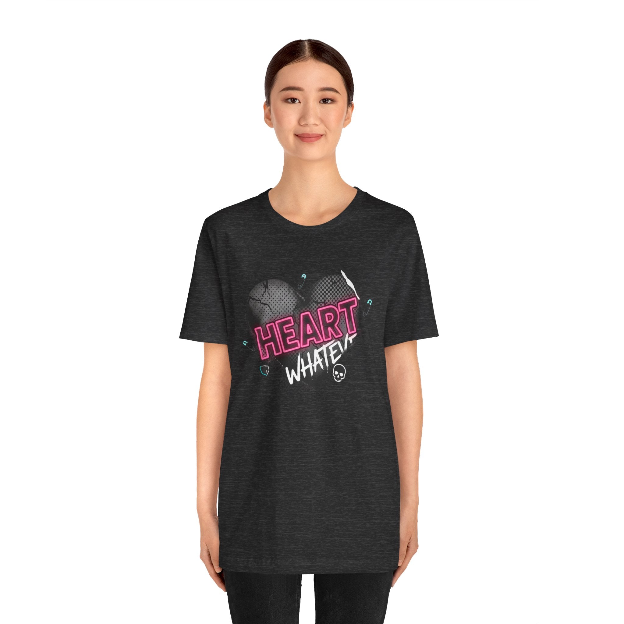 Heart Whatever T-Shirt — Edgy Pink & Black Graphic Tee