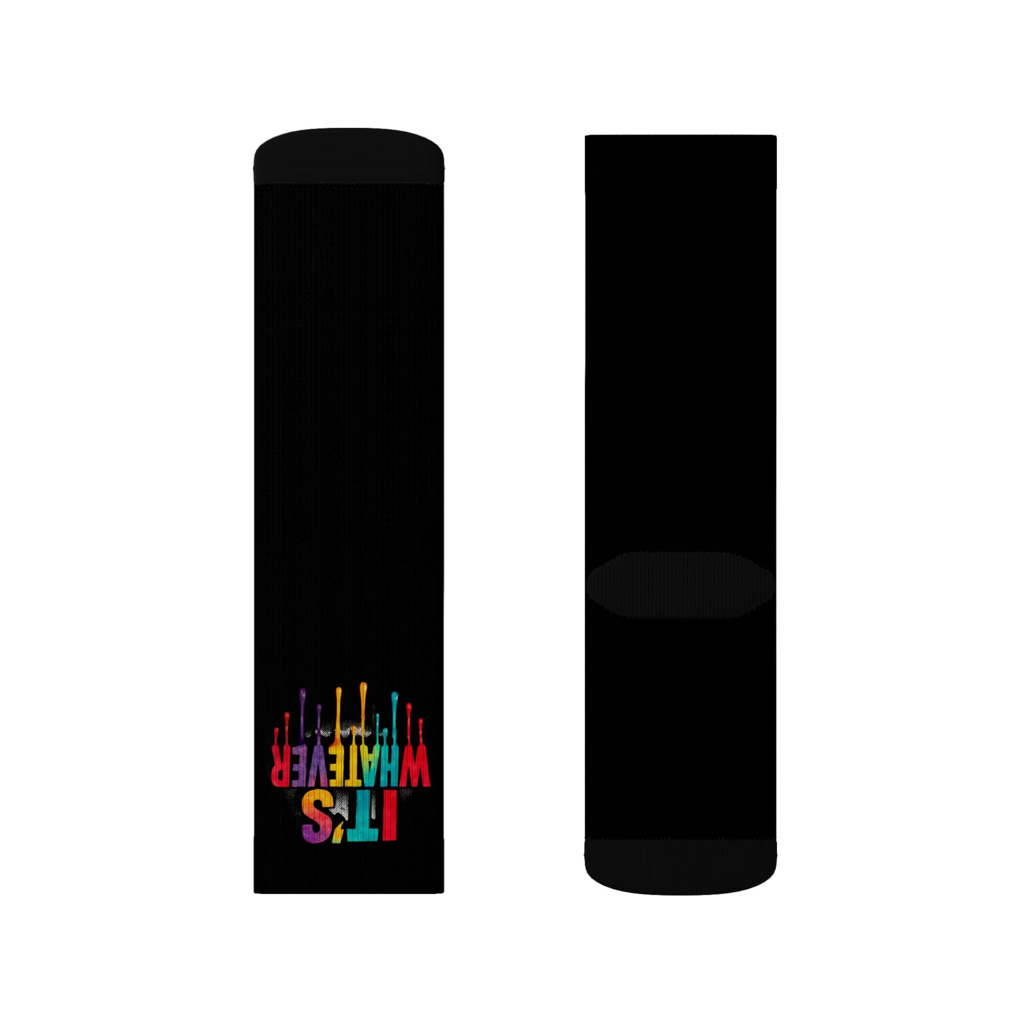 Black Sublimation Socks — "It's Whatever" Color Drip Crew Socks